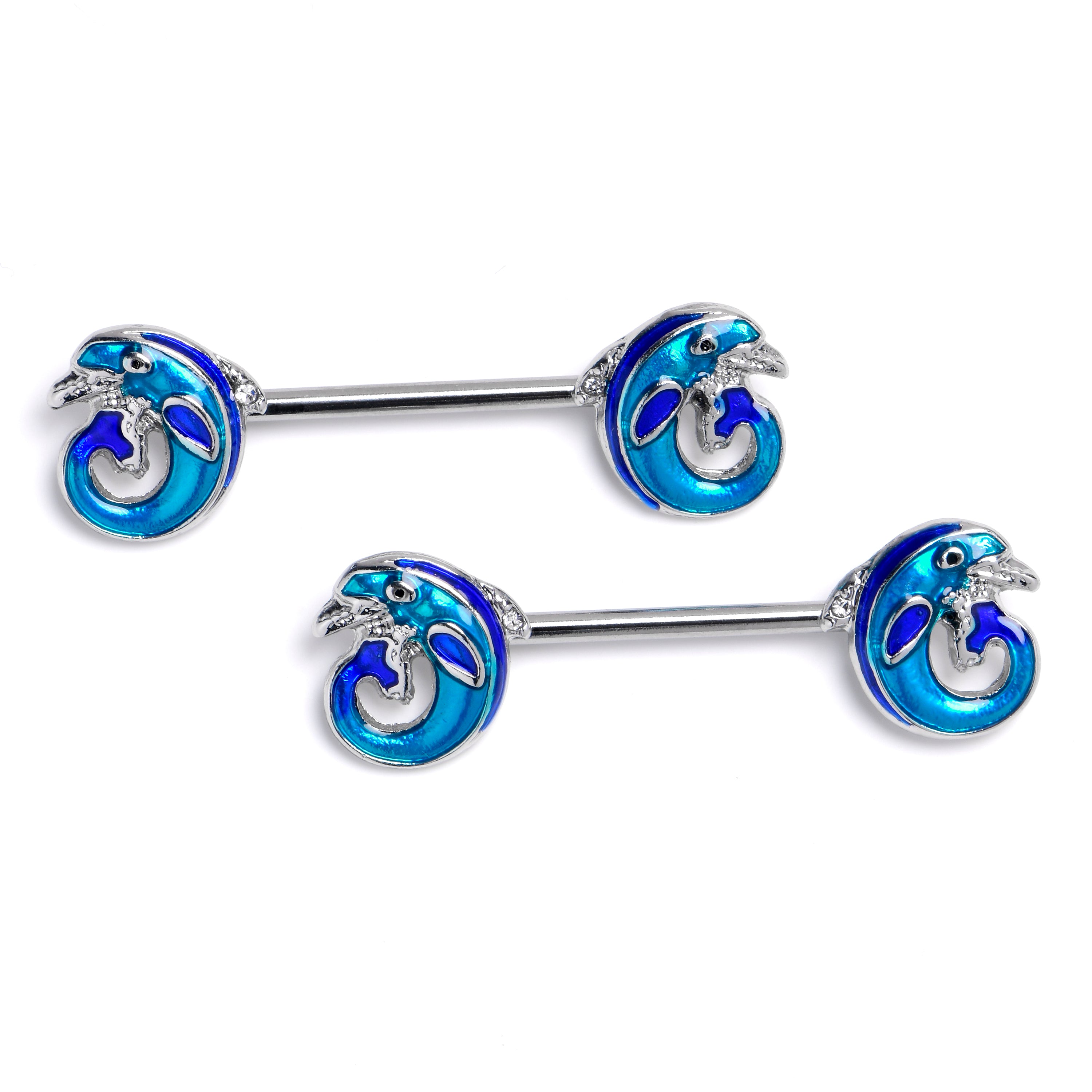 14 Gauge 9/16 Dolphin Blue Beauty Barbell Nipple Ring Set