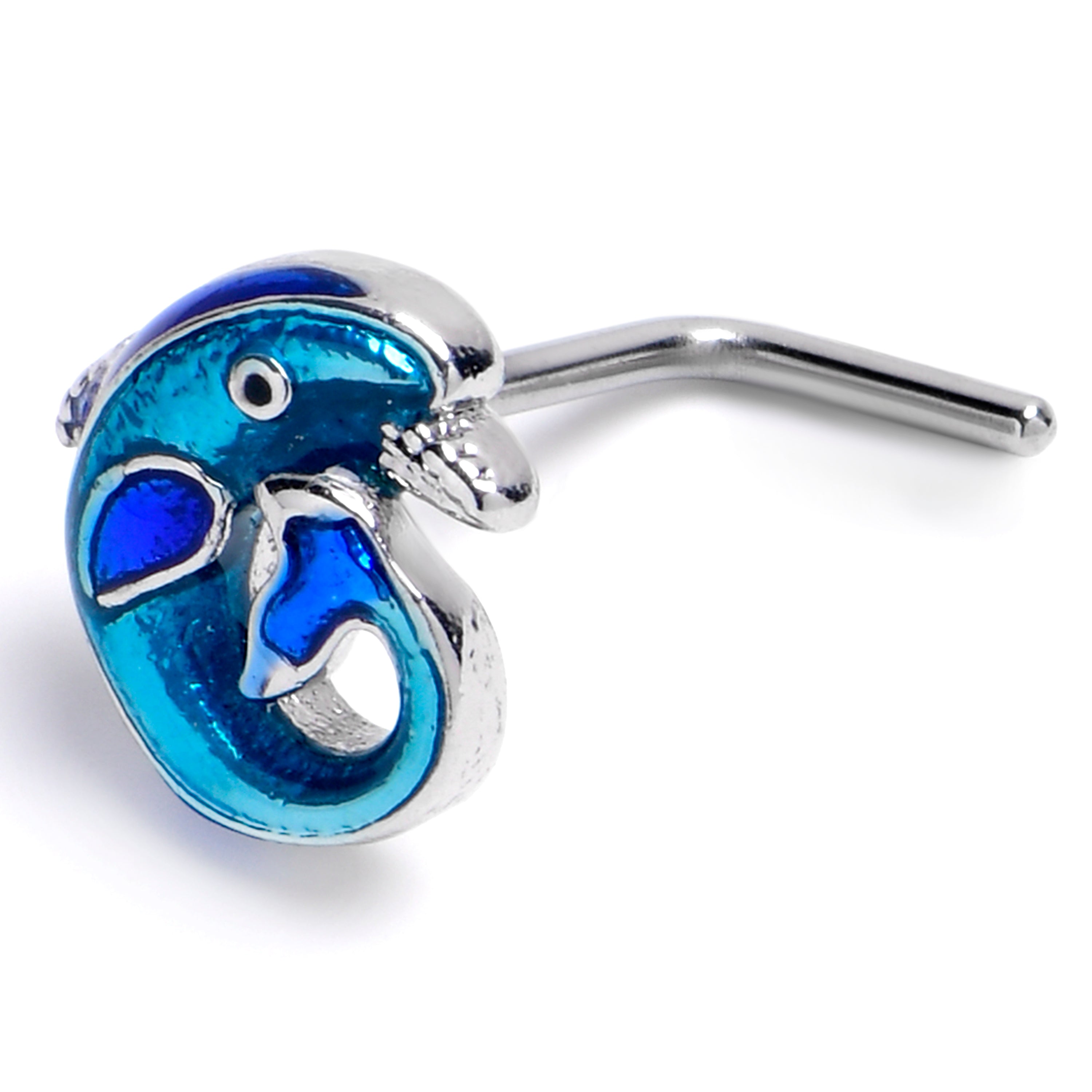 20 Gauge 7mm Dolphin Blue Beauty L Shape Nose Ring