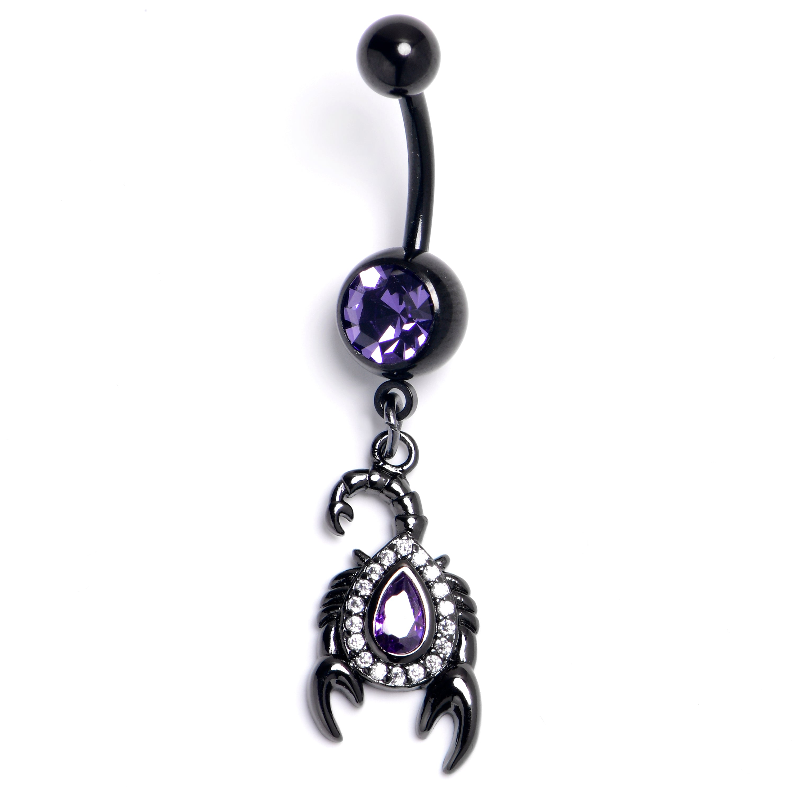 Purple Clear Gem Black Goth Scorpion Dangle Belly Ring