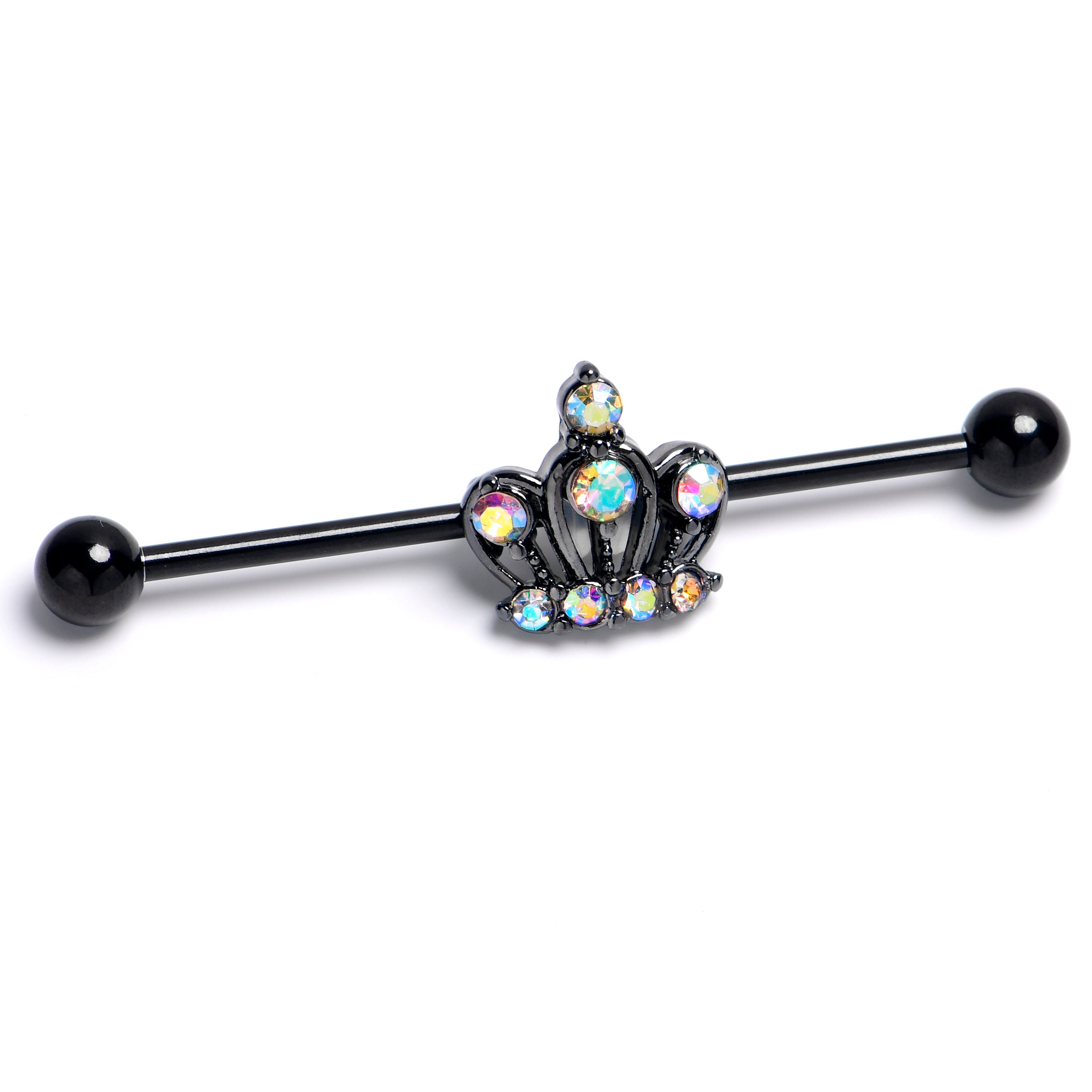 14 Gauge Aurora Gem Black Epic Crown Industrial Barbell 38mm