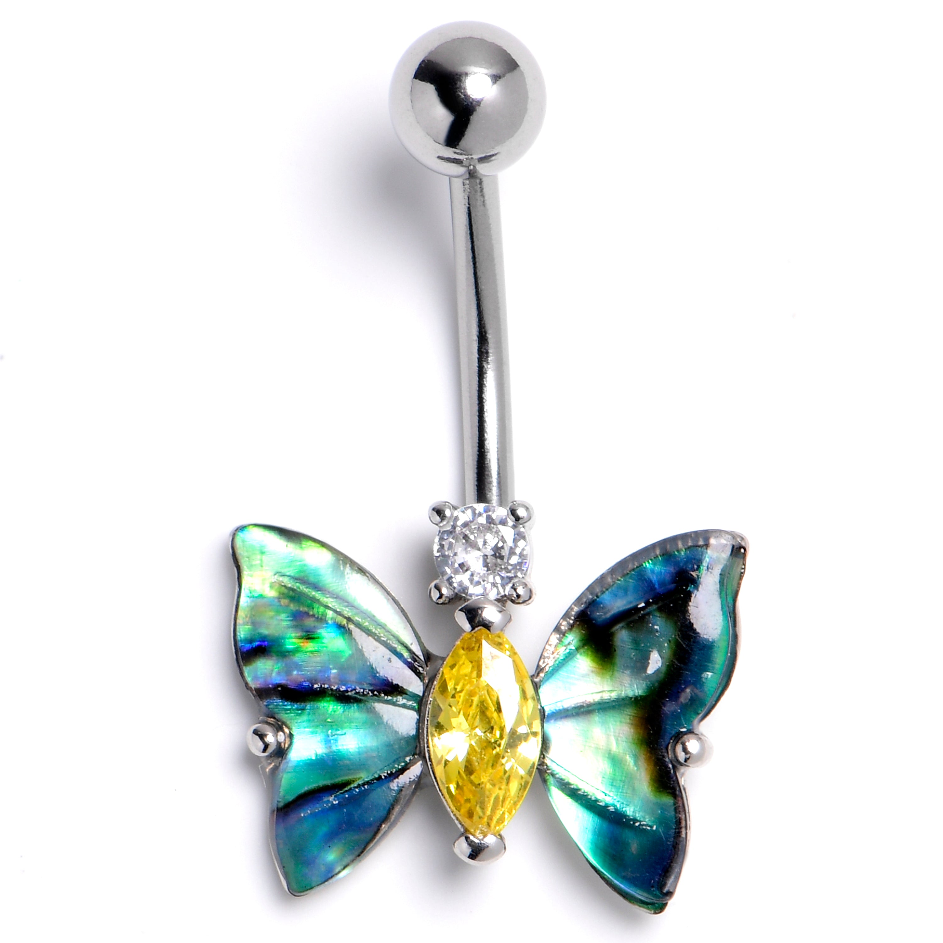 Clear Yellow Gem Dark Butterfly Belly Ring