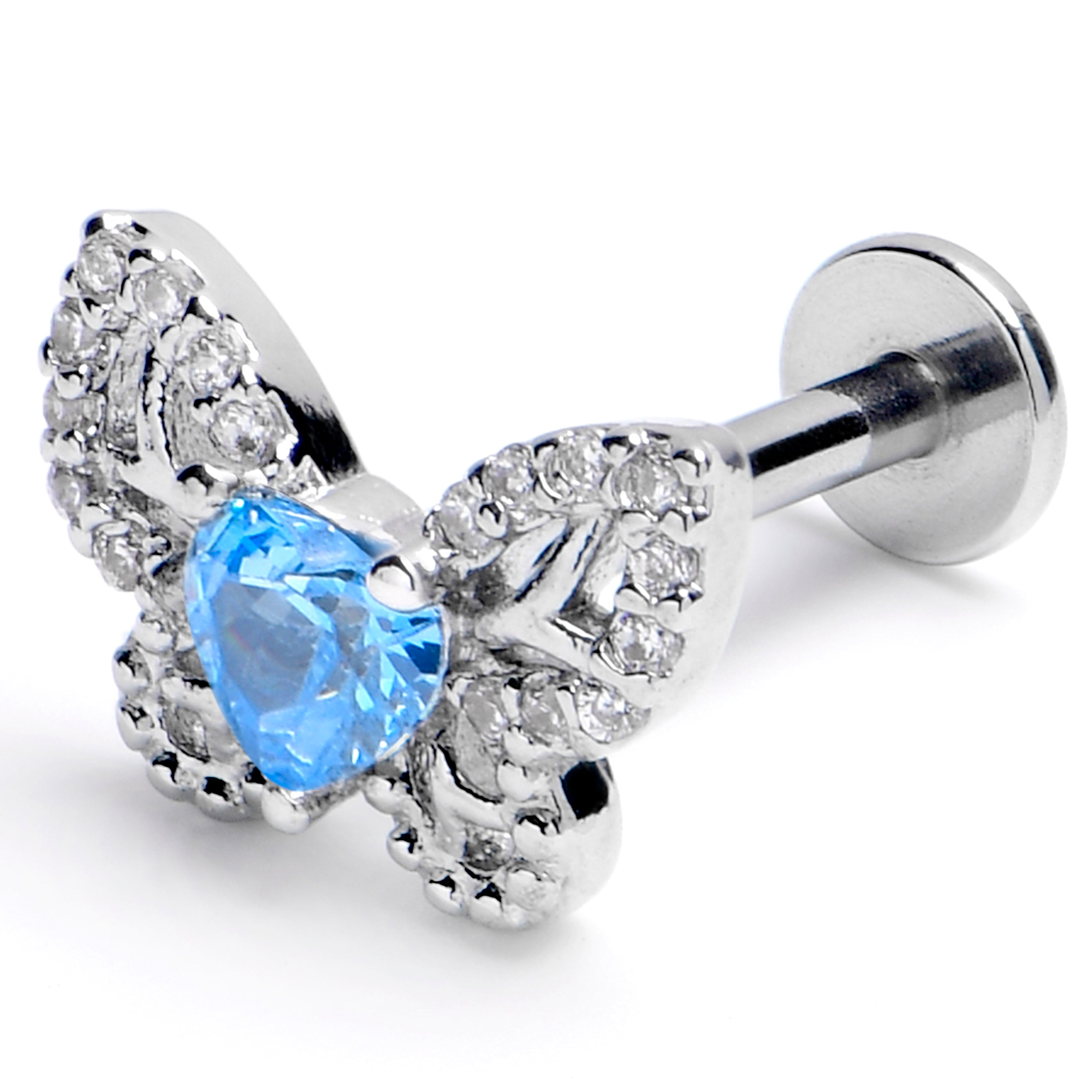 16 Gauge 3/8 Blue CZ Gem Butterfly Delight Labret Monroe Tragus