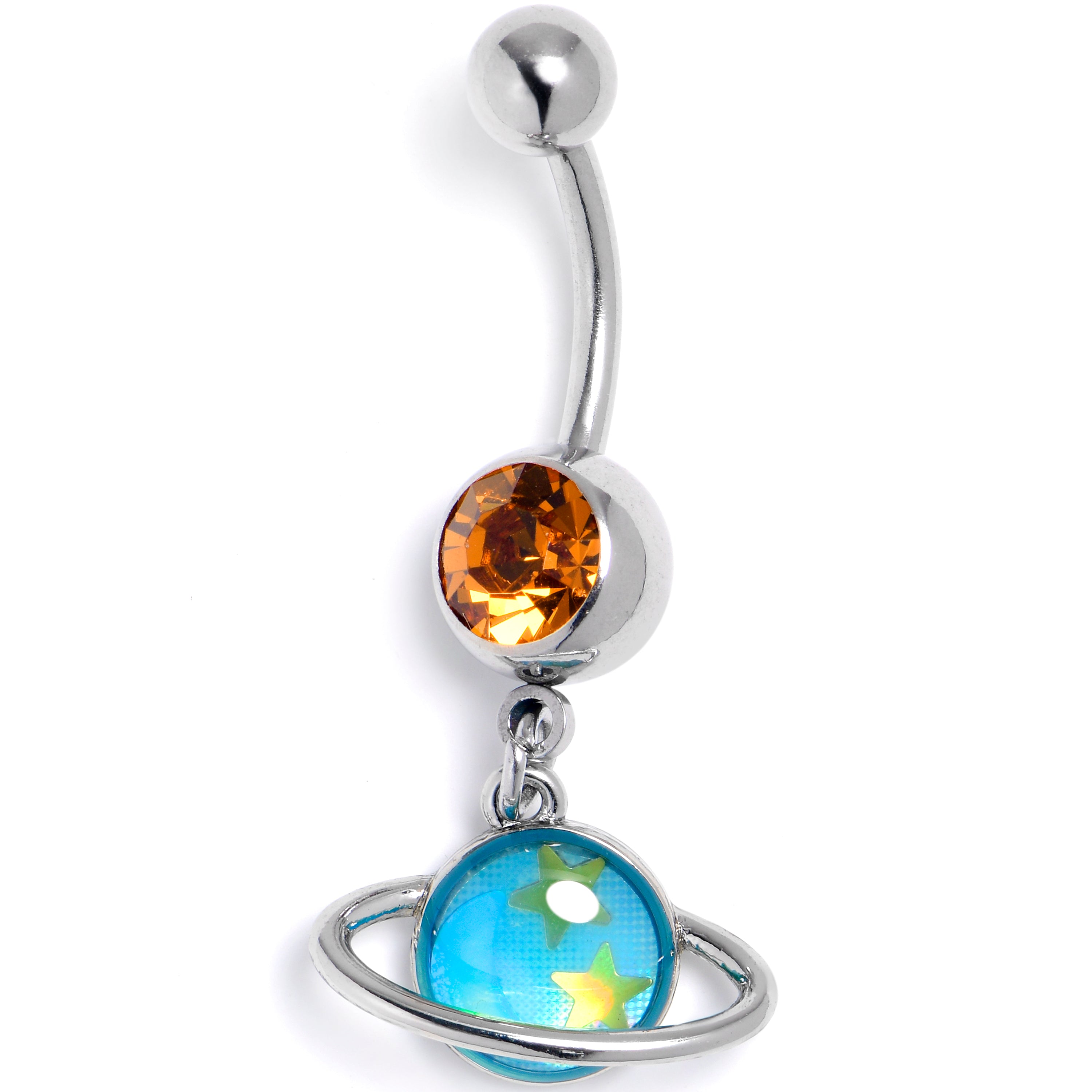 Orange Gem Saturn Star Blue Dangle Belly Ring