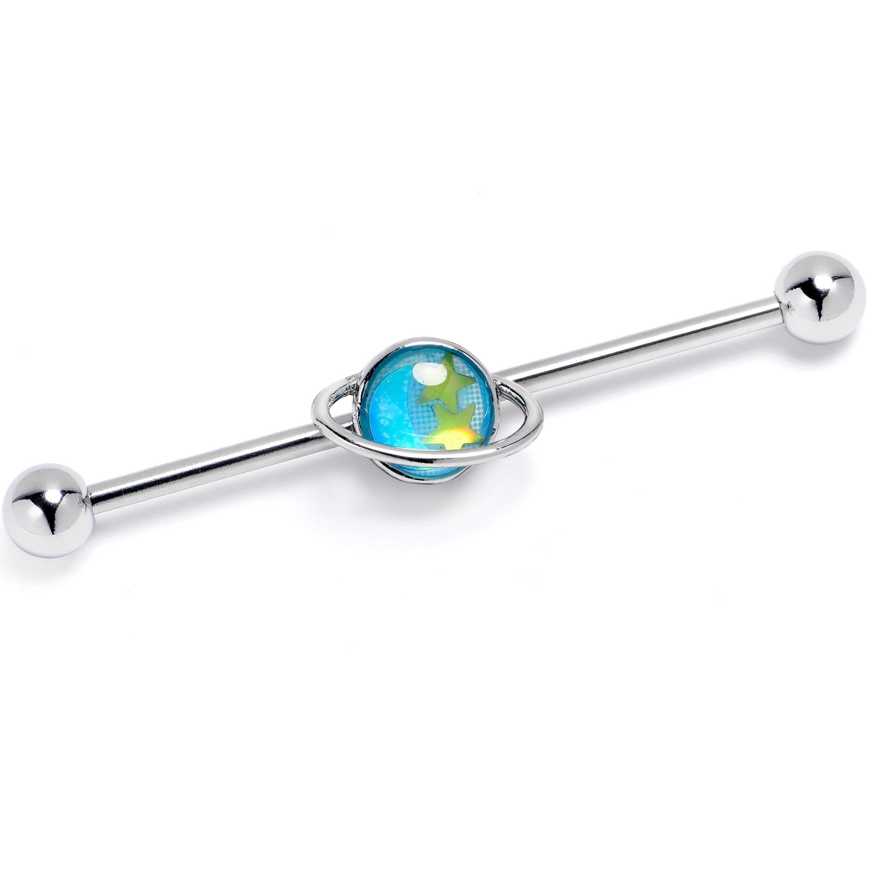 14 Gauge Saturn Star Blue Industrial Barbell 38mm