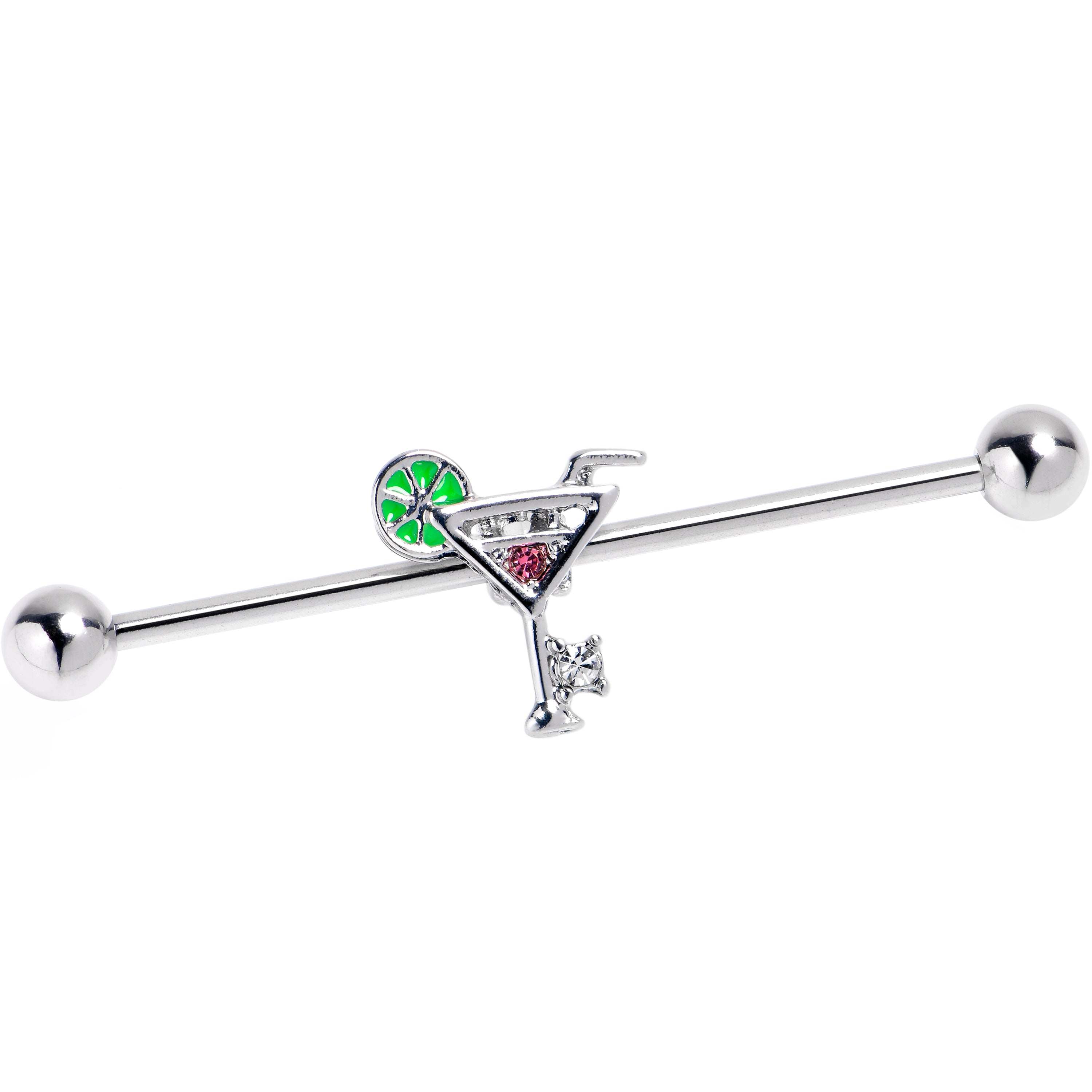 14 Gauge Clear Pink Gem Cocktail Hour Industrial Barbell 38mm