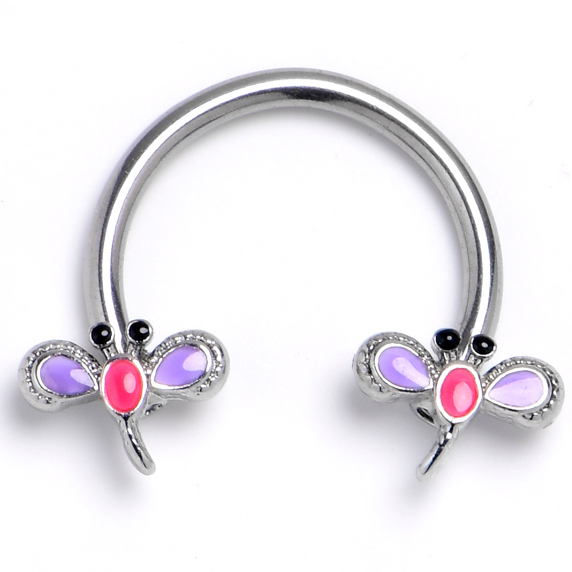 16 Gauge 3/8 Embellished Dragonfly Horseshoe Circular Barbell