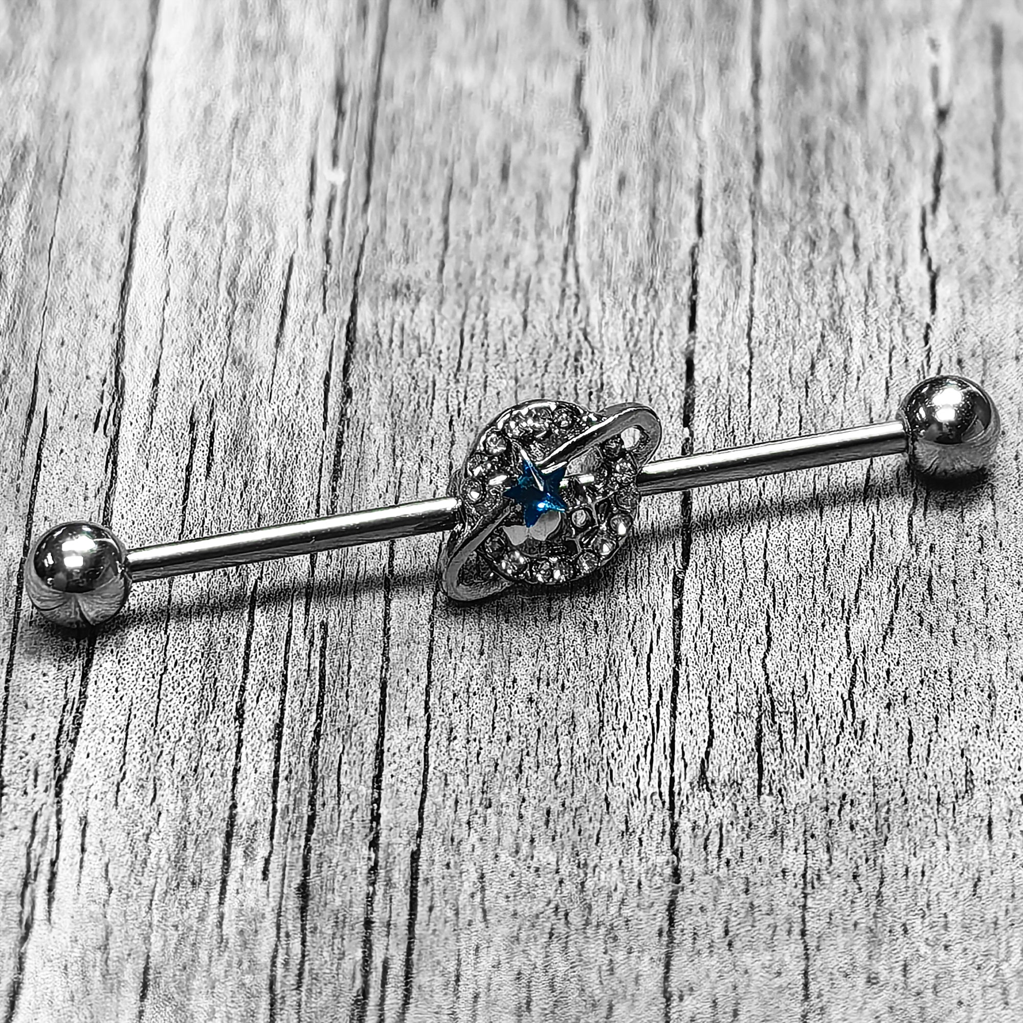 14 Gauge Clear Blue Gem Starry Skies Industrial Barbell 38mm