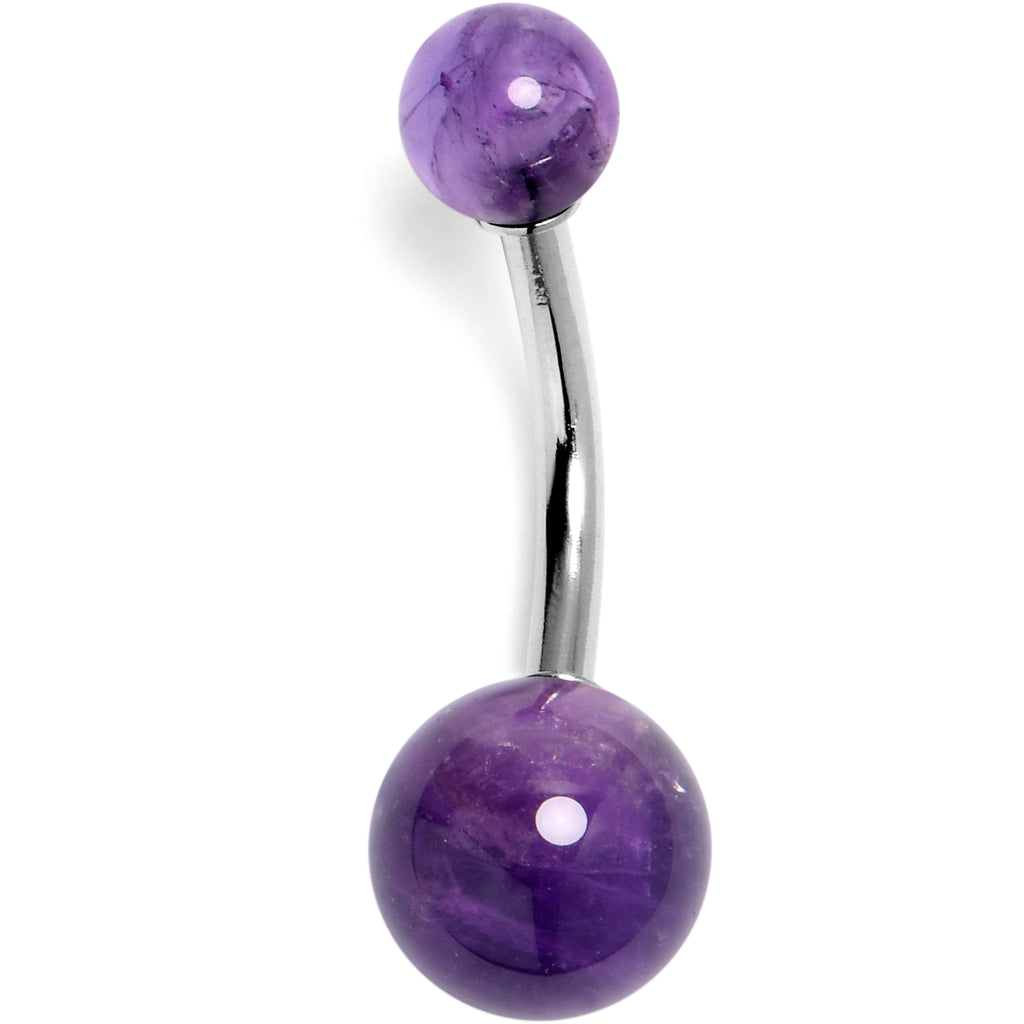 14 Gauge 3/8 Amethyst Natural Stone Belly Ring