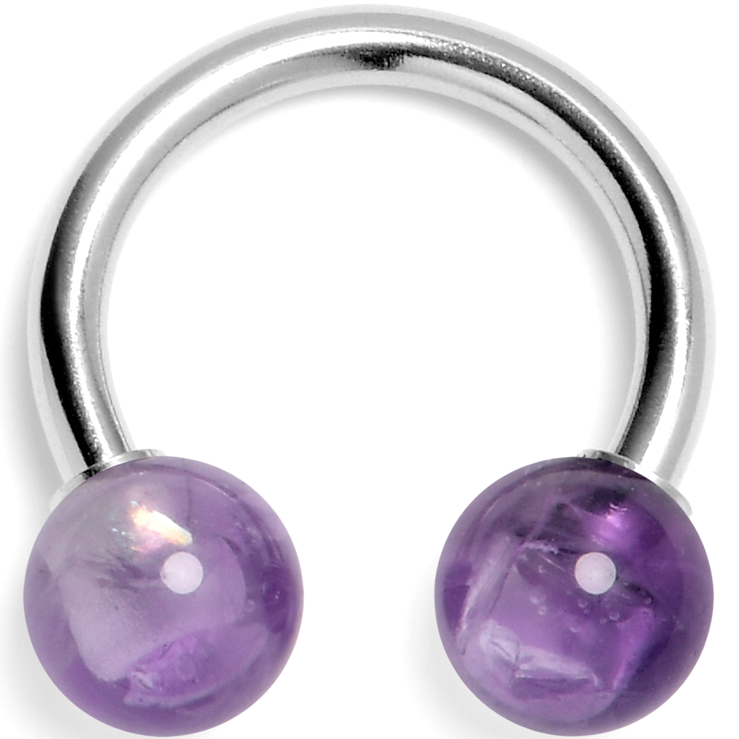 14 Gauge 3/8 Amethyst Natural Stone Horseshoe Circular Barbell