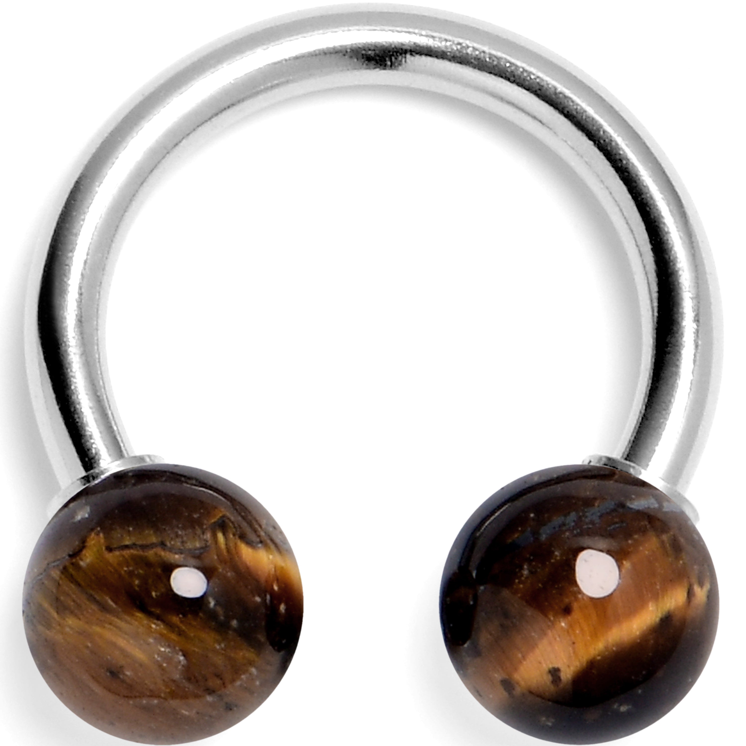 14 Gauge 3/8 Tiger Eye Natural Stone Horseshoe Circular Barbell