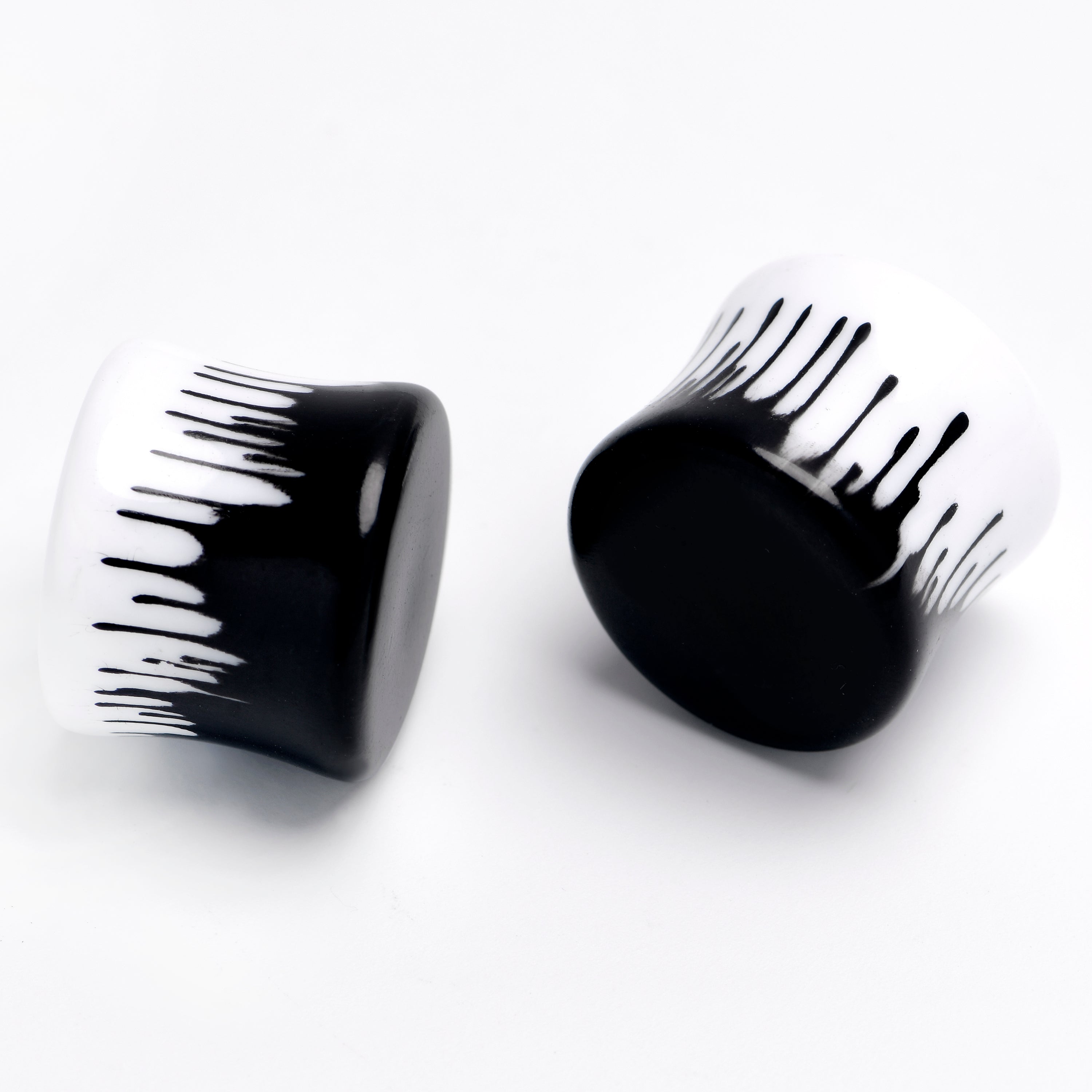 White Black Drip Acrylic Double Flare Plugs