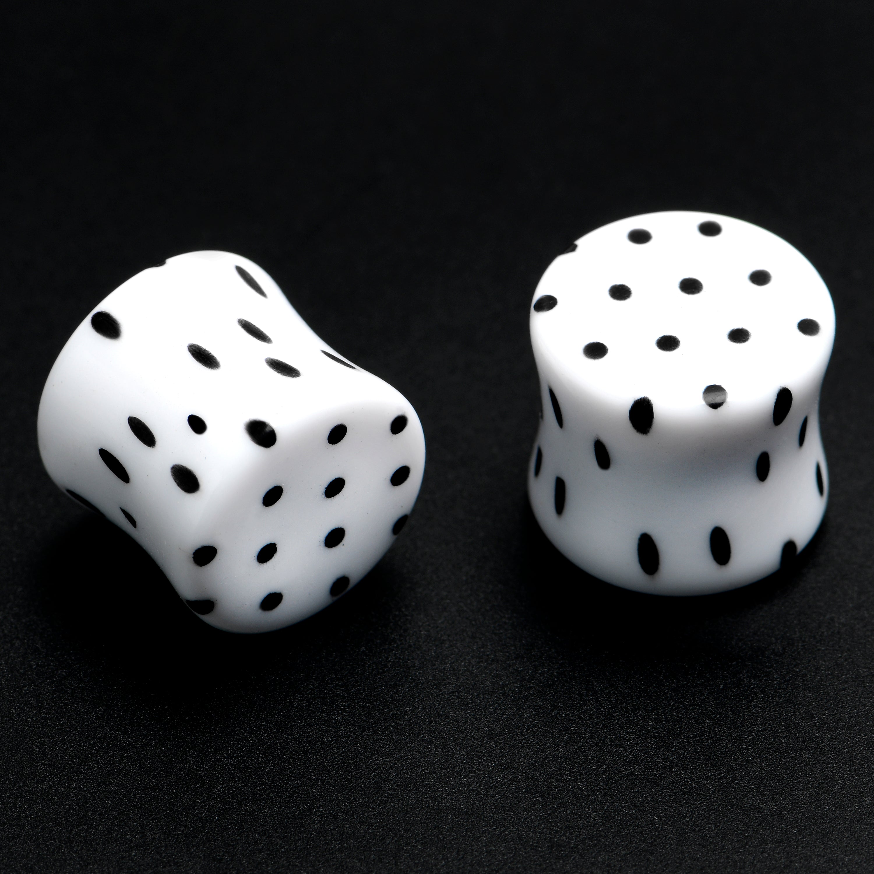 White Acrylic Retro Dots Black Double Flare Plug Set  6mm to 20mm Sizes