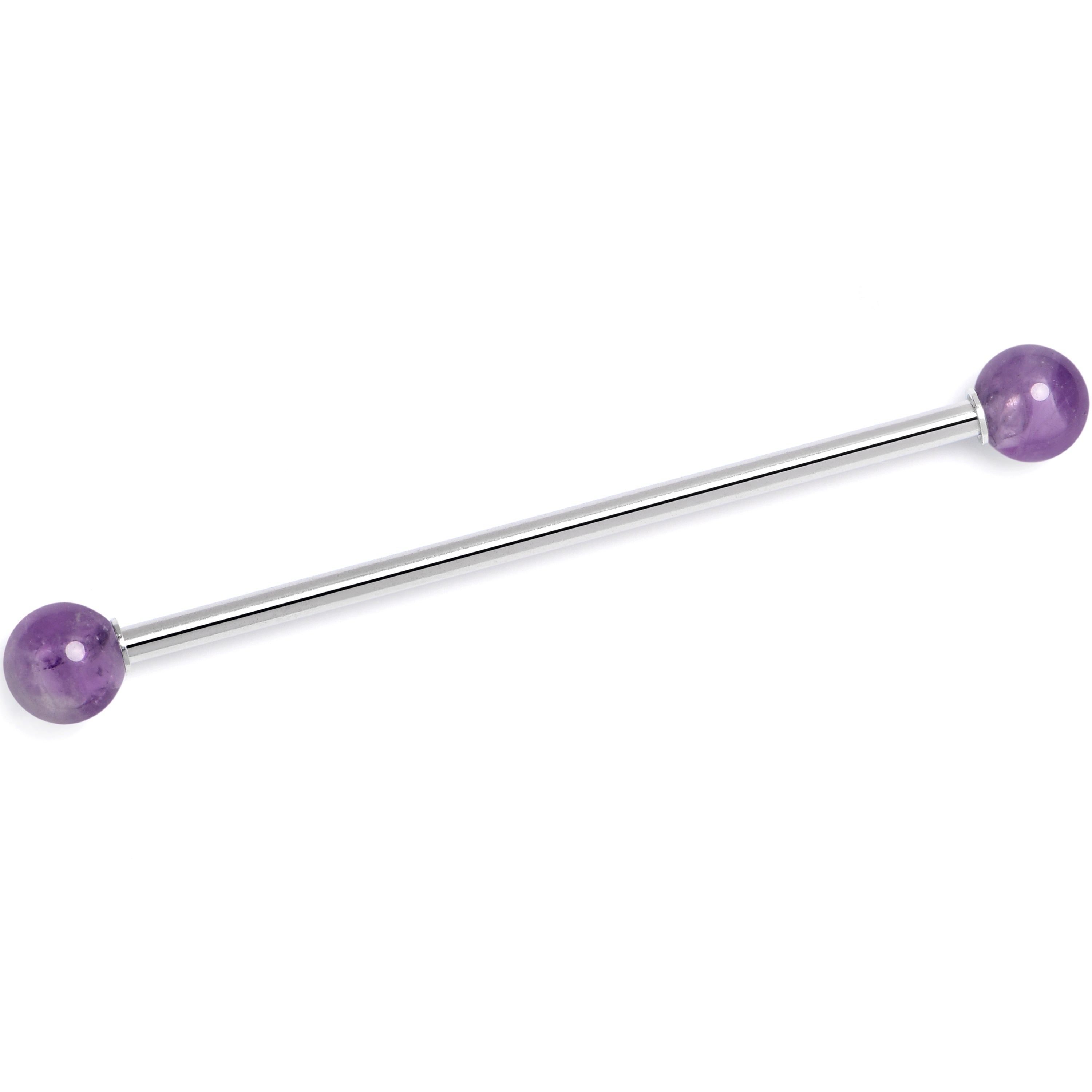 14 Gauge Amethyst Natural Stone Industrial Barbell 38mm