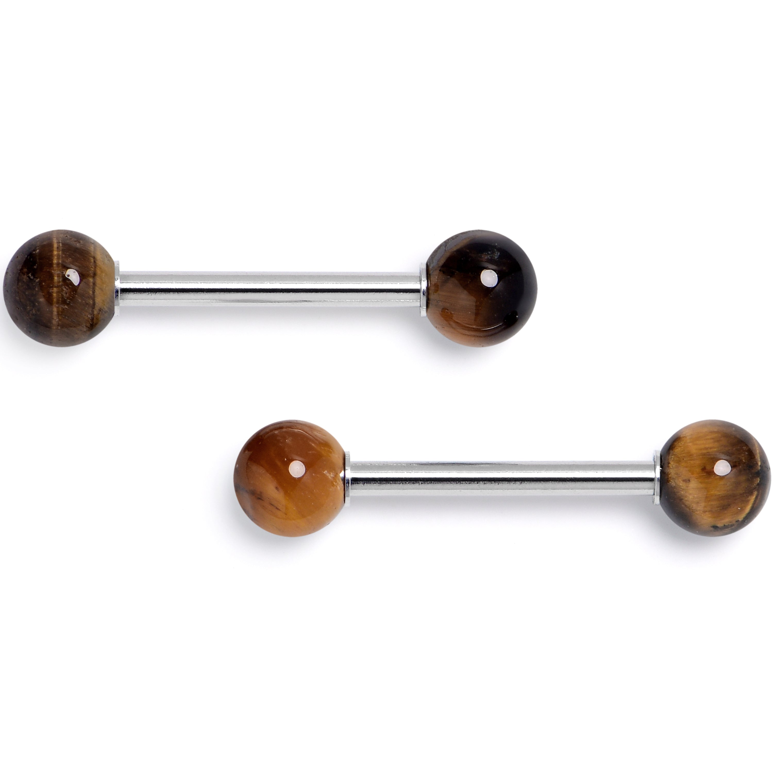 14 Gauge 5/8 Tiger Eye Natural Stone Barbell Nipple Ring Set