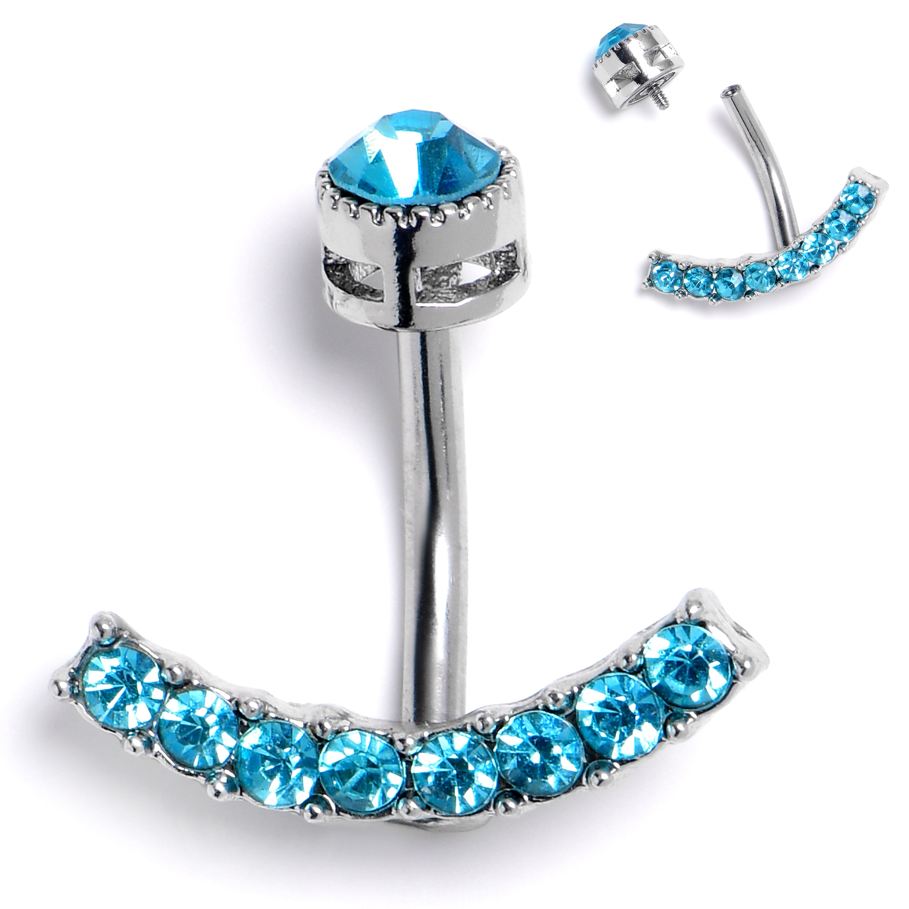 Blue Gem Internally Threaded Arc Of Glam Belly Ring