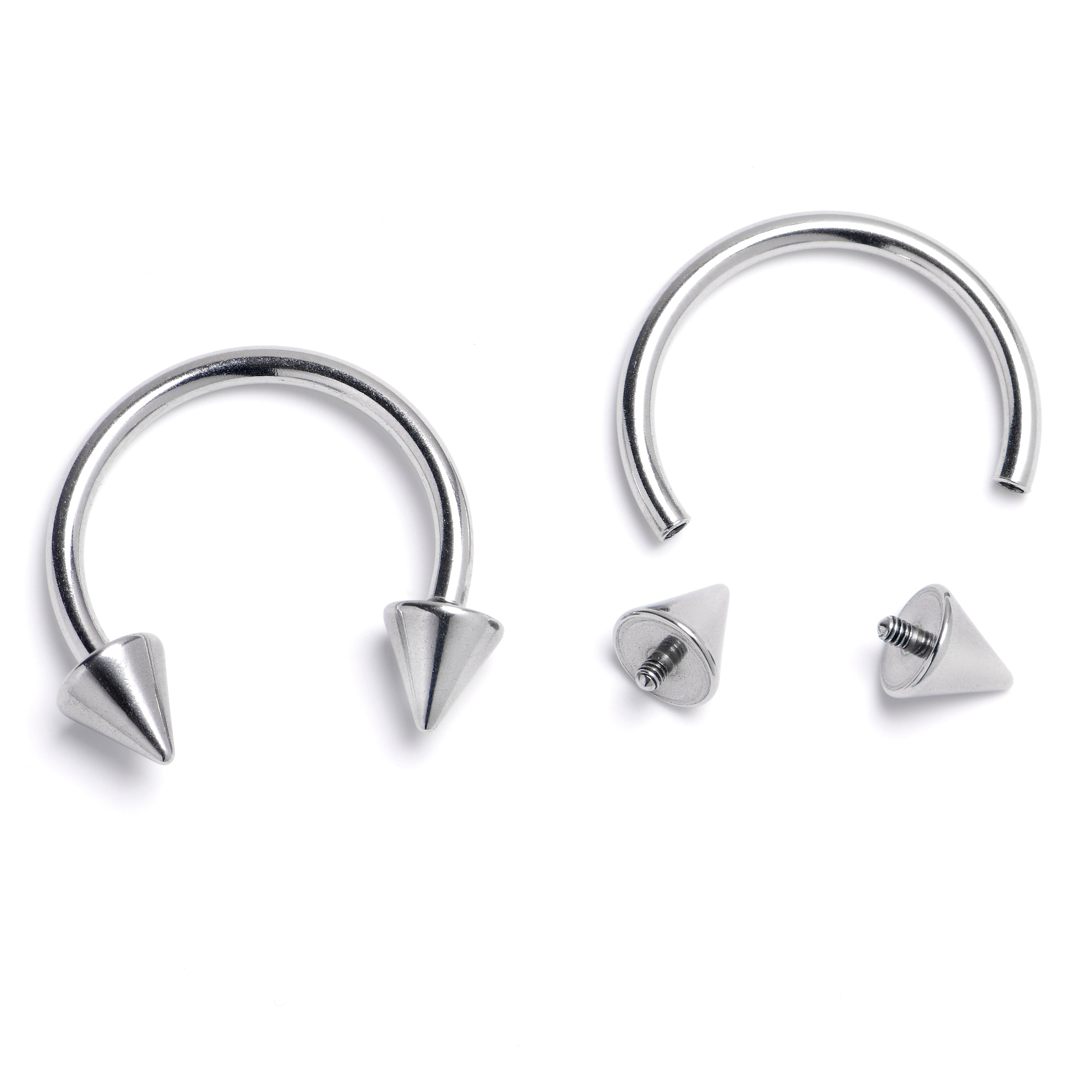 14 Gauge 9/16 Internally Threaded Spike End Horseshoe Nipple Ring Set