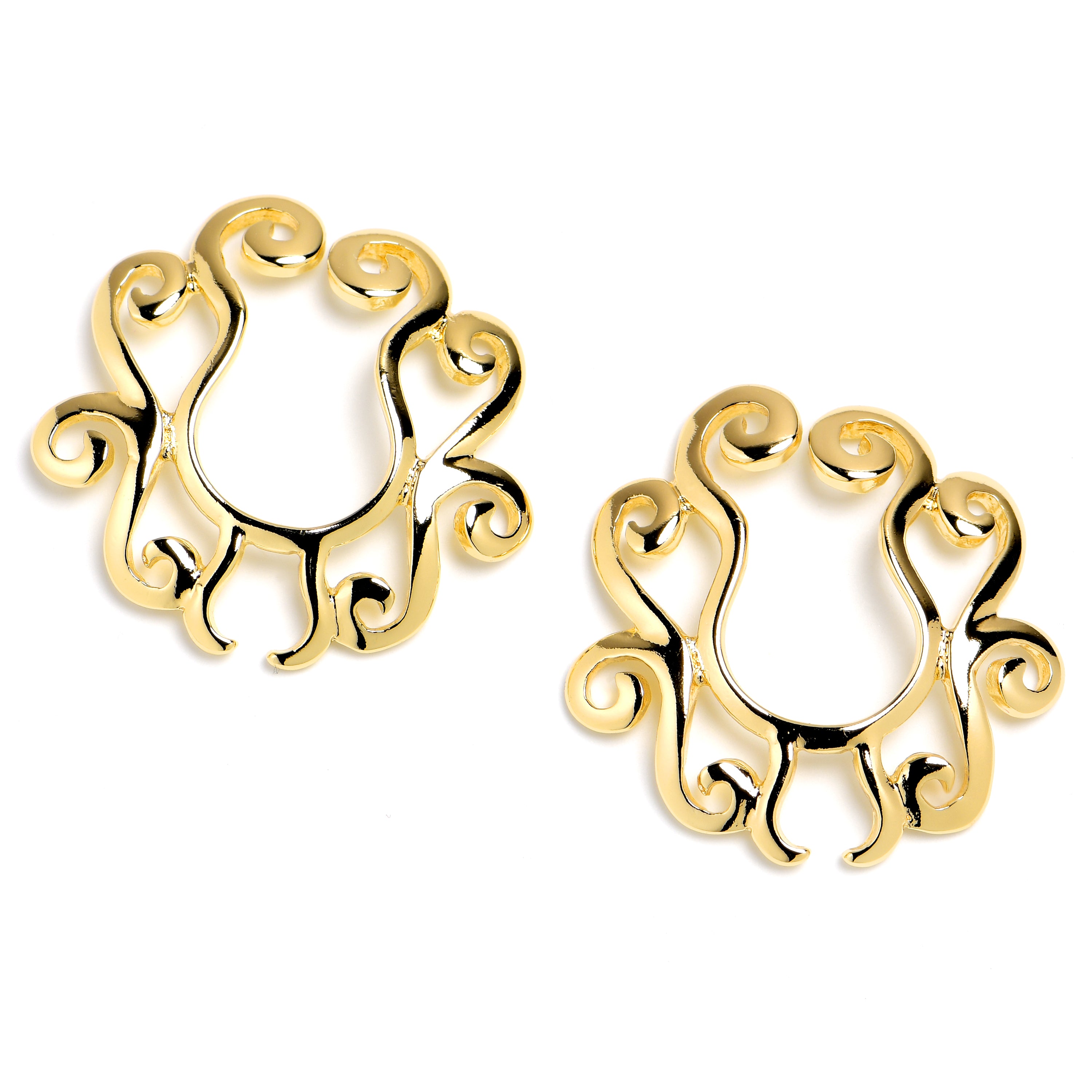 Gold PVD Stainless Steel Filigree Scrolls Clip On Fake Nipple Shield Set