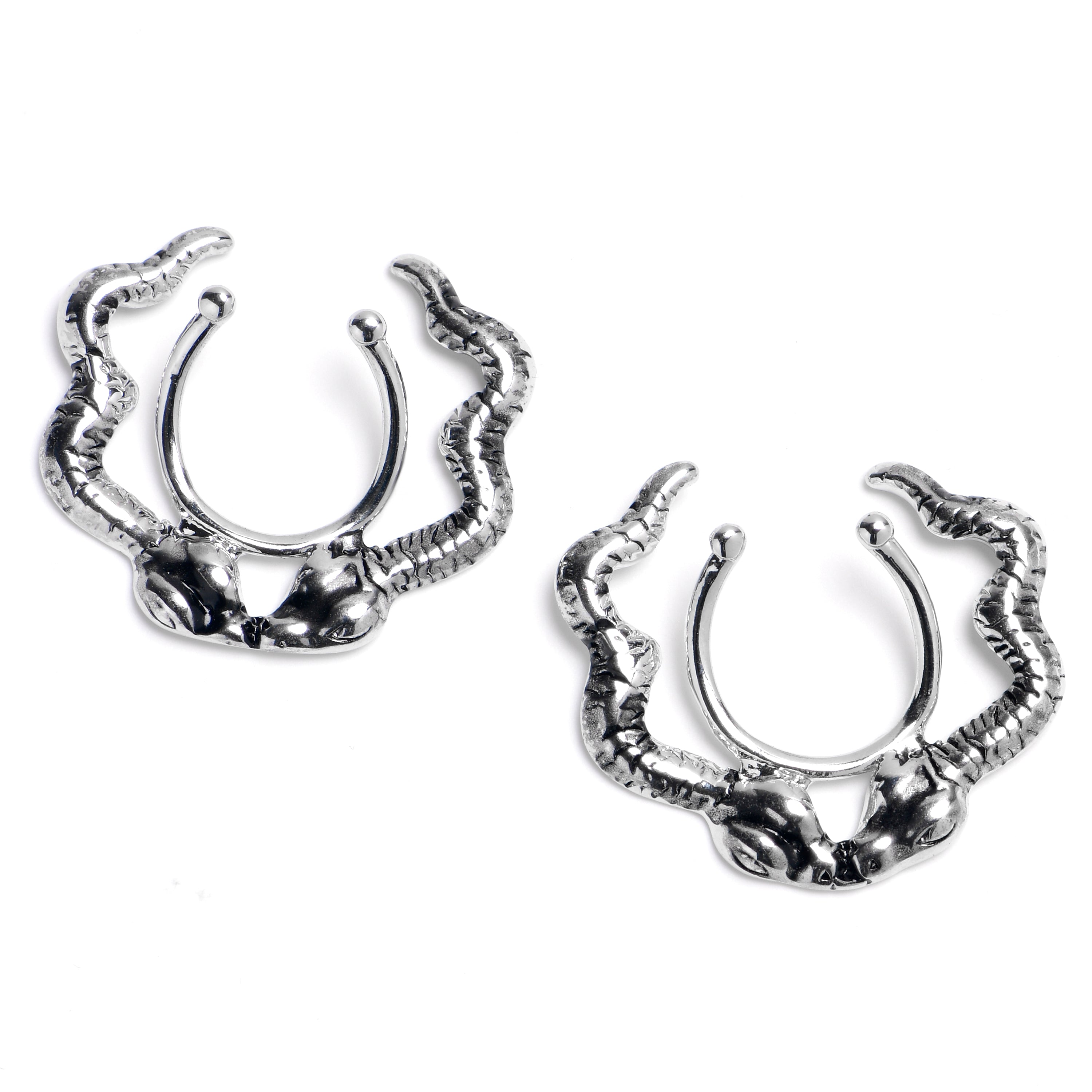 Stainless Steel Kissing Snakes Clip On Fake Nipple Shield Set