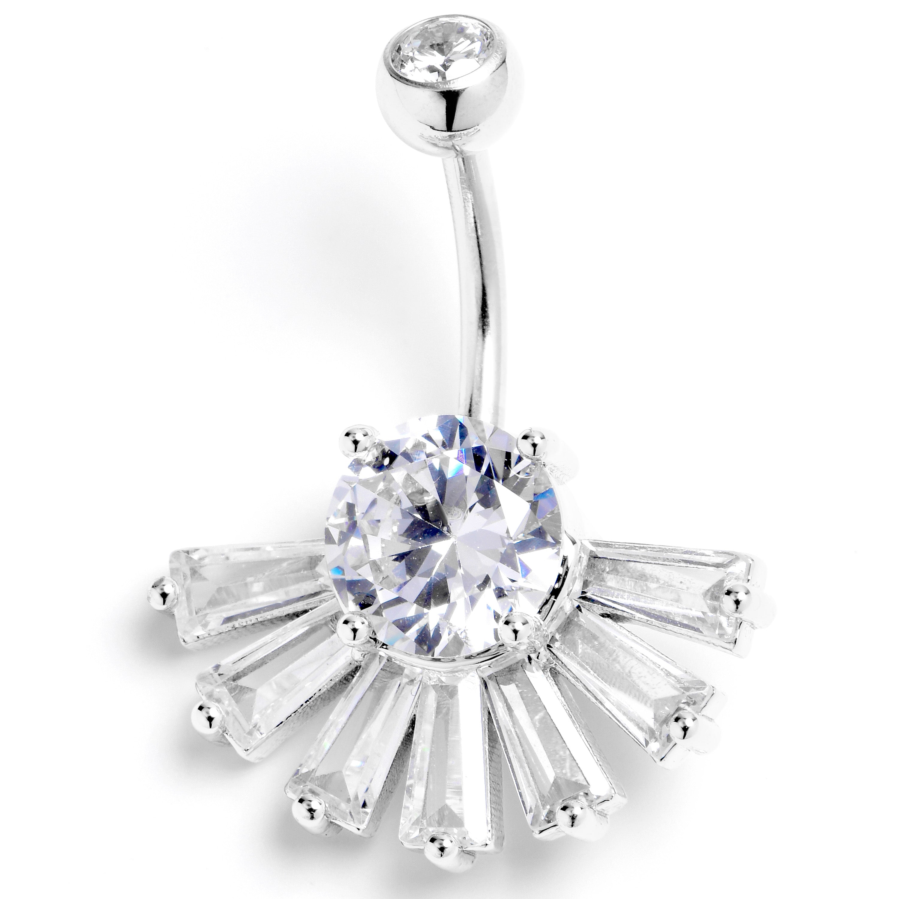 Clear CZ Gem Deco Elegance Fan Belly Ring