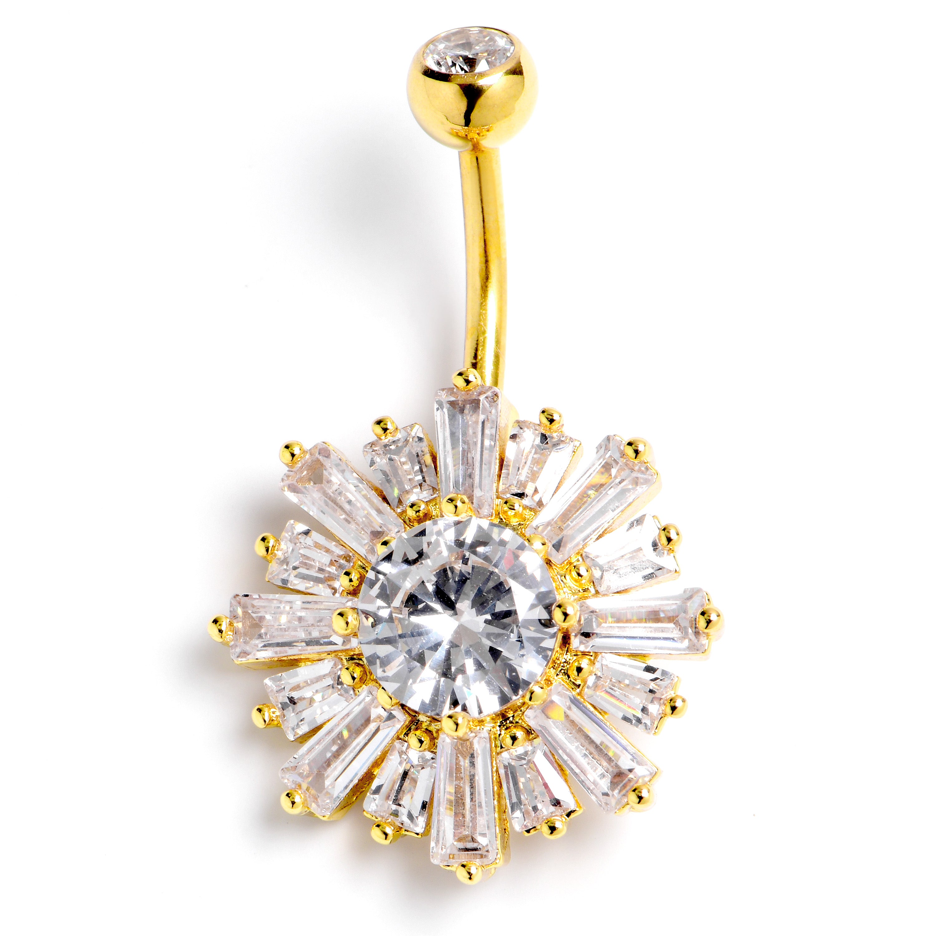 Clear CZ Gem Gold Tone Sunny Burst Belly Ring