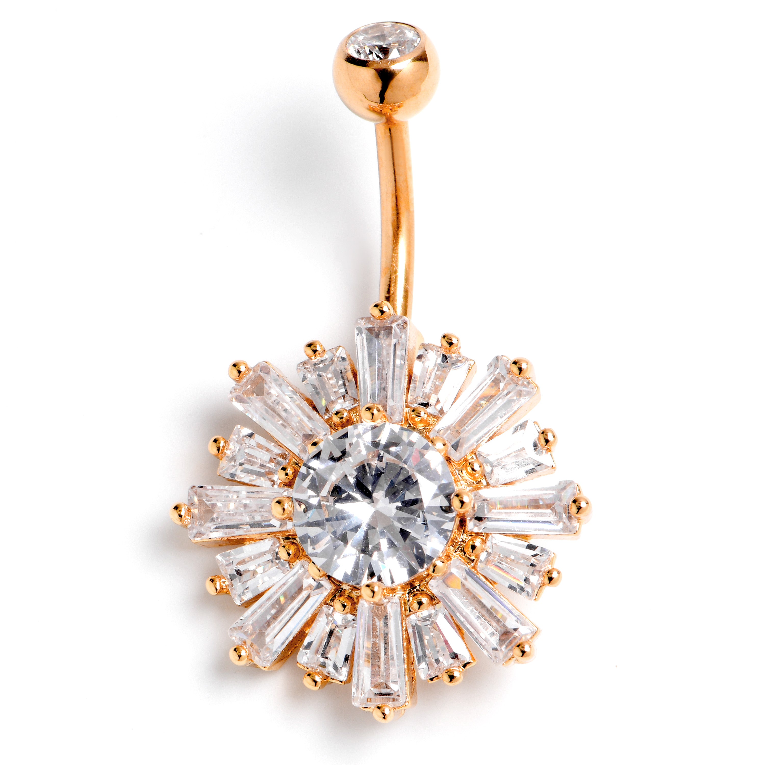 Clear CZ Gem Rose Gold Tone Sunny Burst Belly Ring