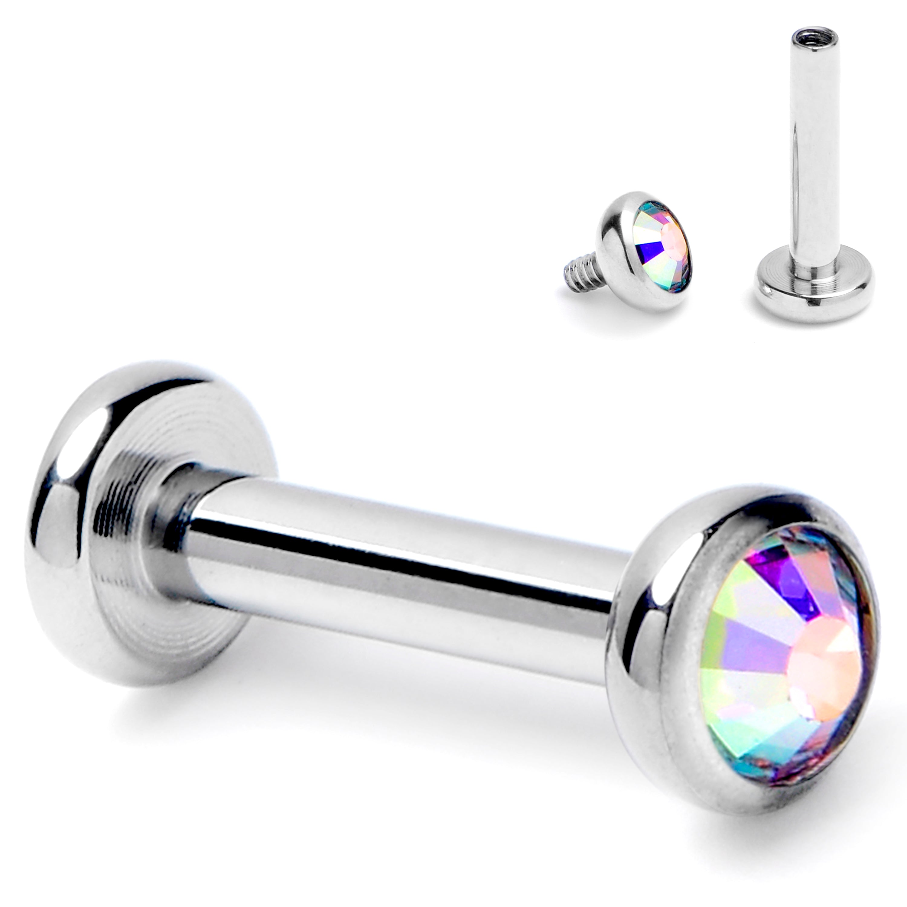 16 Gauge 1/4 Aurora CZ Gem ASTM F-136 Implant Grade Titanium Internally Threaded Labret