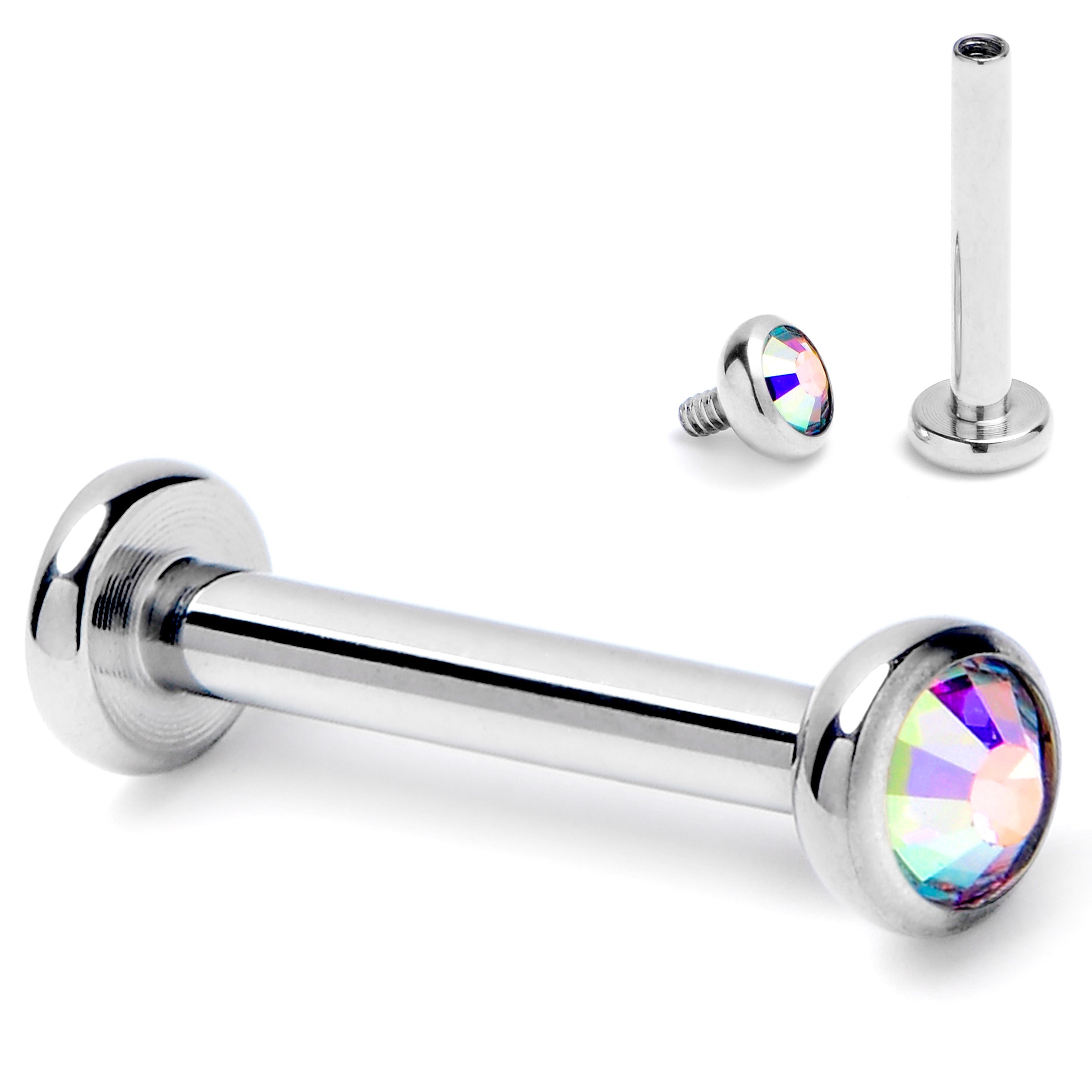 16 Gauge 5/16 Aurora CZ Gem ASTM F-136 Implant Grade Titanium Internally Threaded Labret