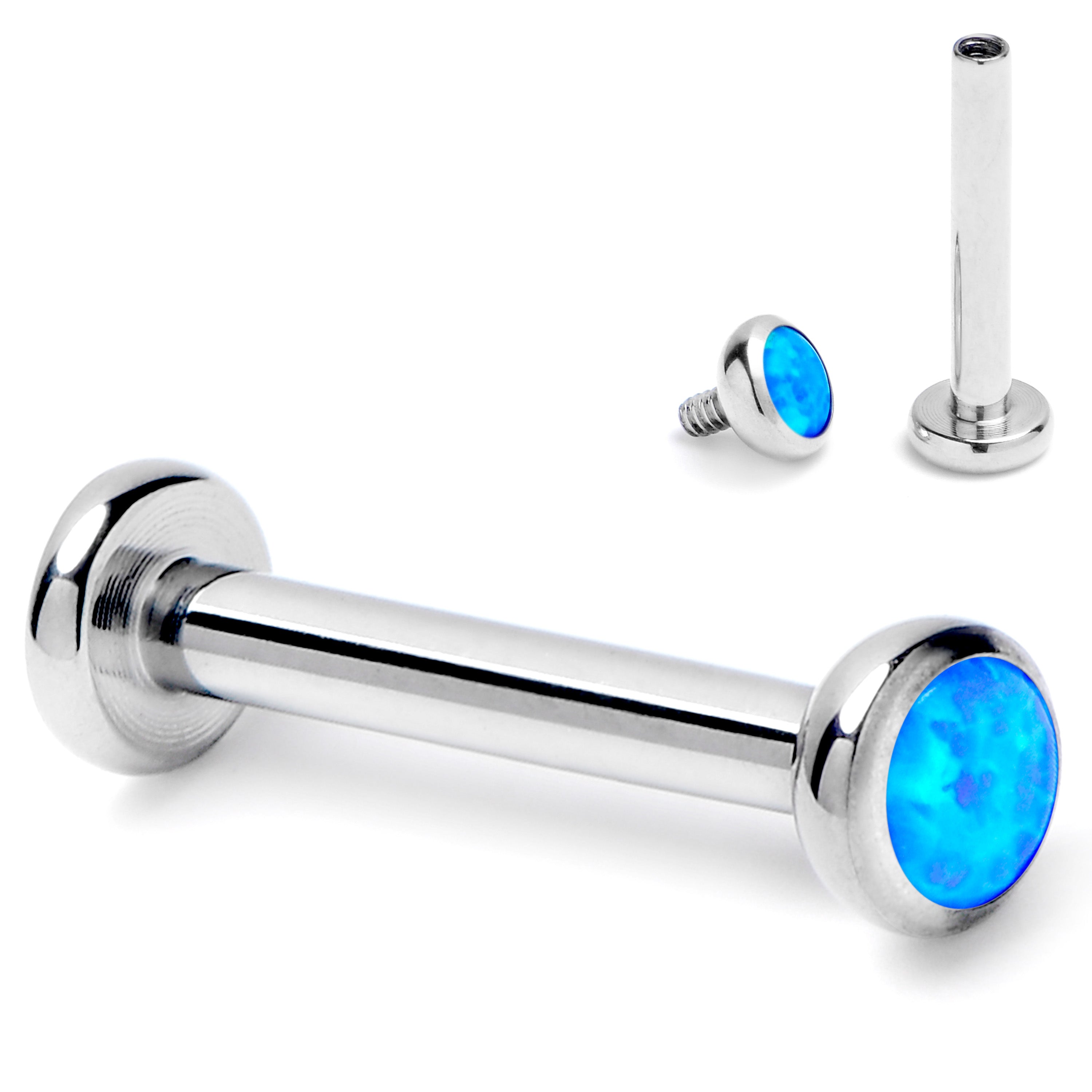 16 Gauge 5/16 Blue Synthetic Opal ASTM F-136 Implant Grade Titanium Internally Threaded Labret