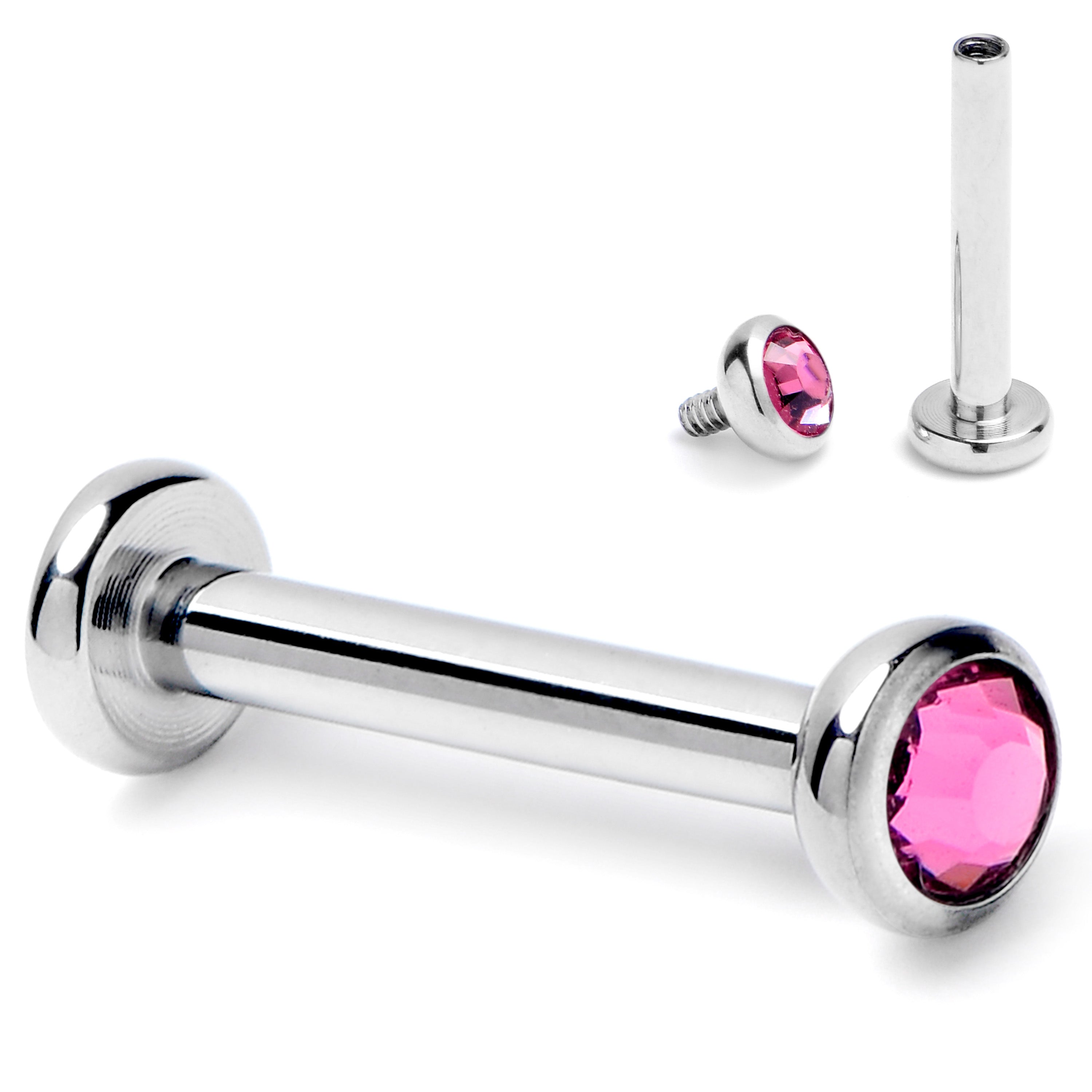 16 Gauge 5/16 Pink CZ Gem ASTM F-136 Implant Grade Titanium Internally Threaded Labret