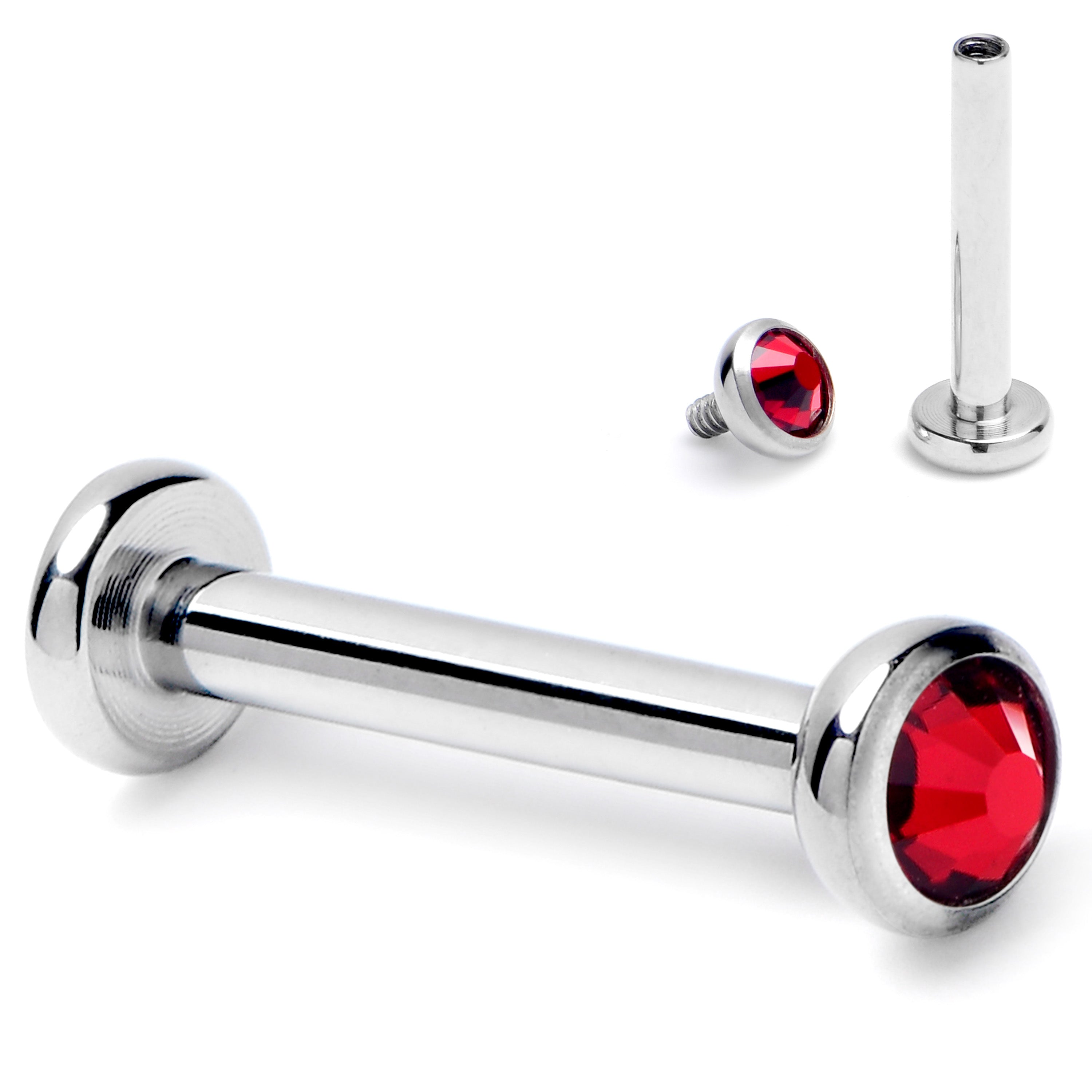 16 Gauge 5/16 Red CZ Gem ASTM F-136 Implant Grade Titanium Internally Threaded Labret