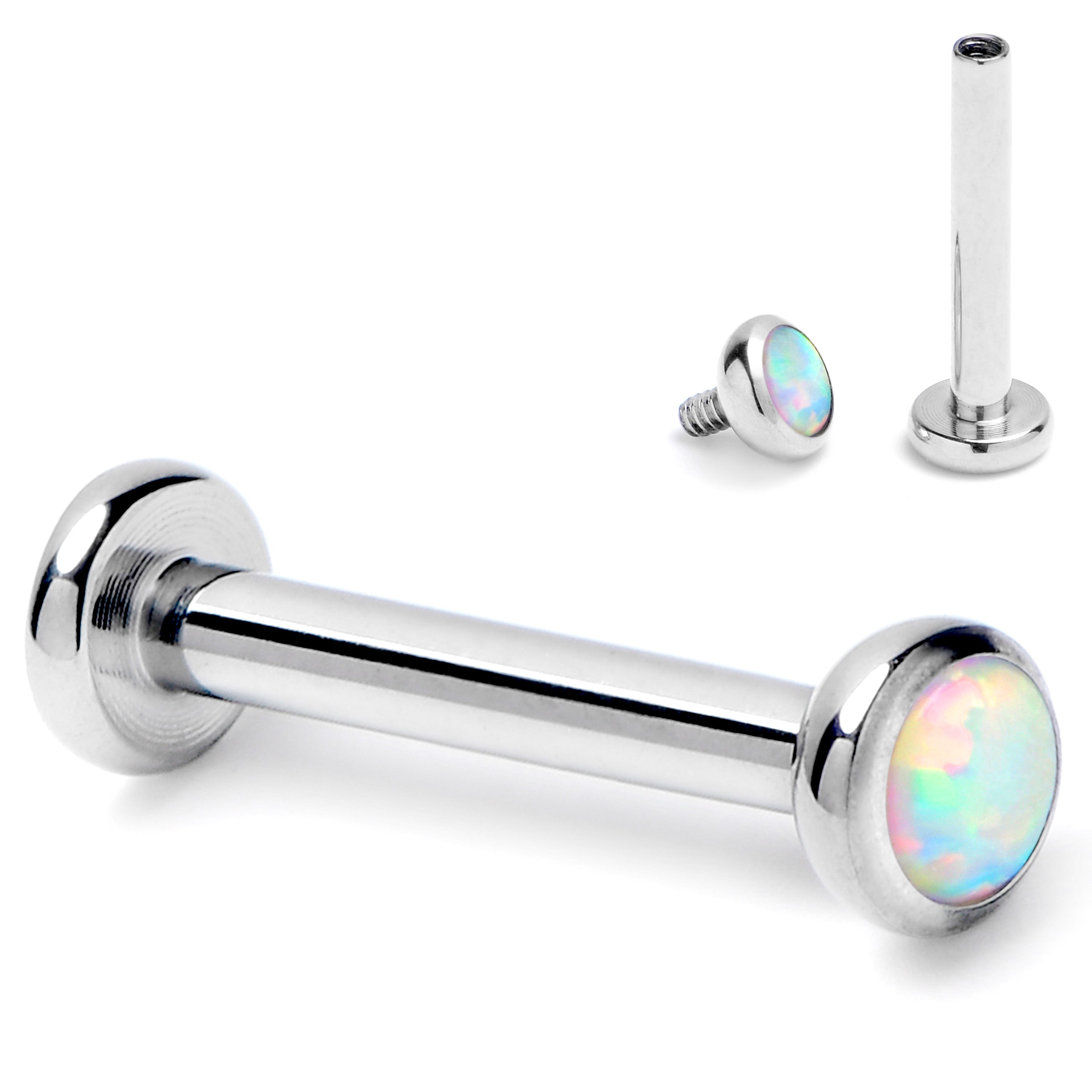 16 Gauge 5/16 White Synthetic Opal ASTM F-136 Implant Grade Titanium Internally Threaded Labret