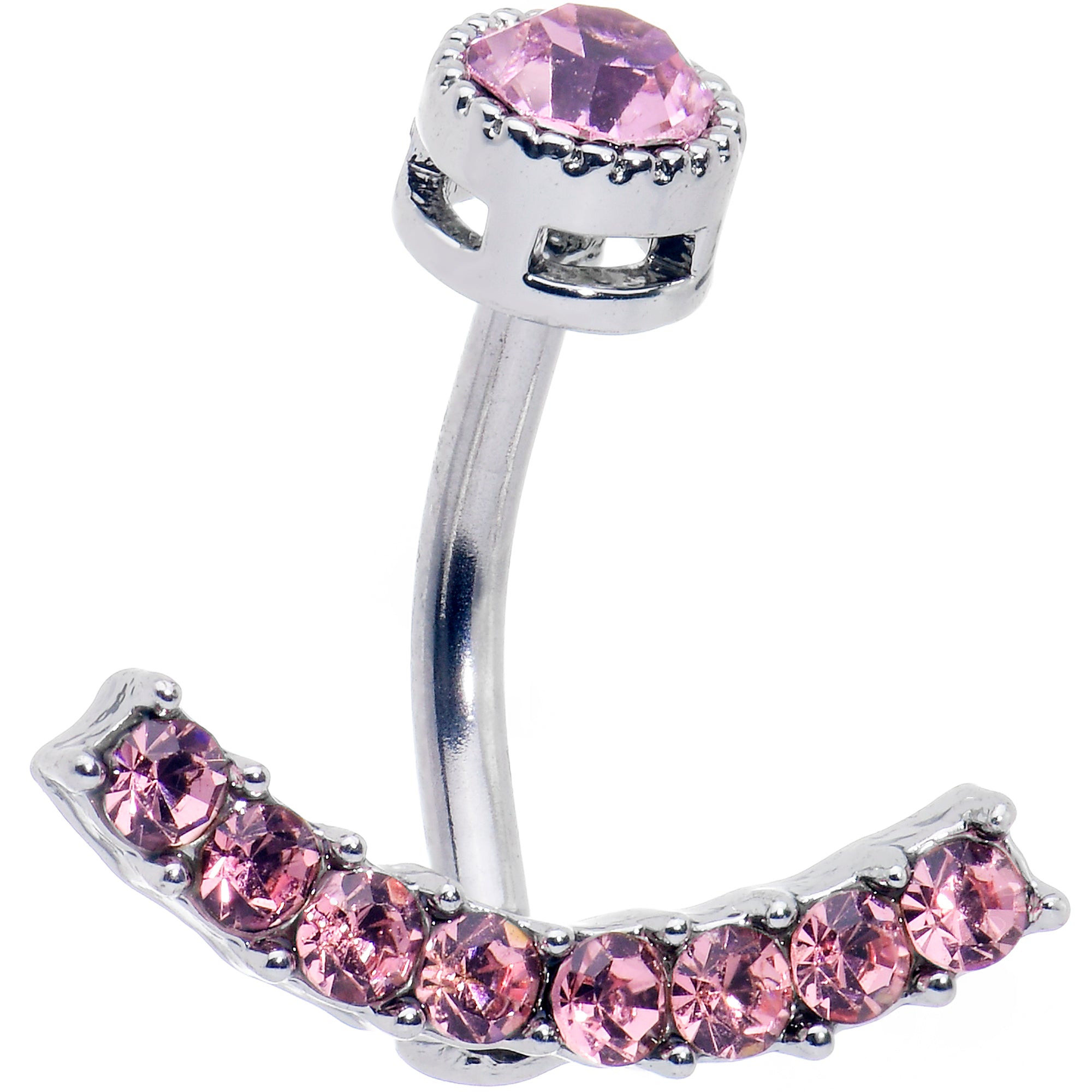 Pink CZ Gem Internally Threaded Arc Of Glam Belly Ring