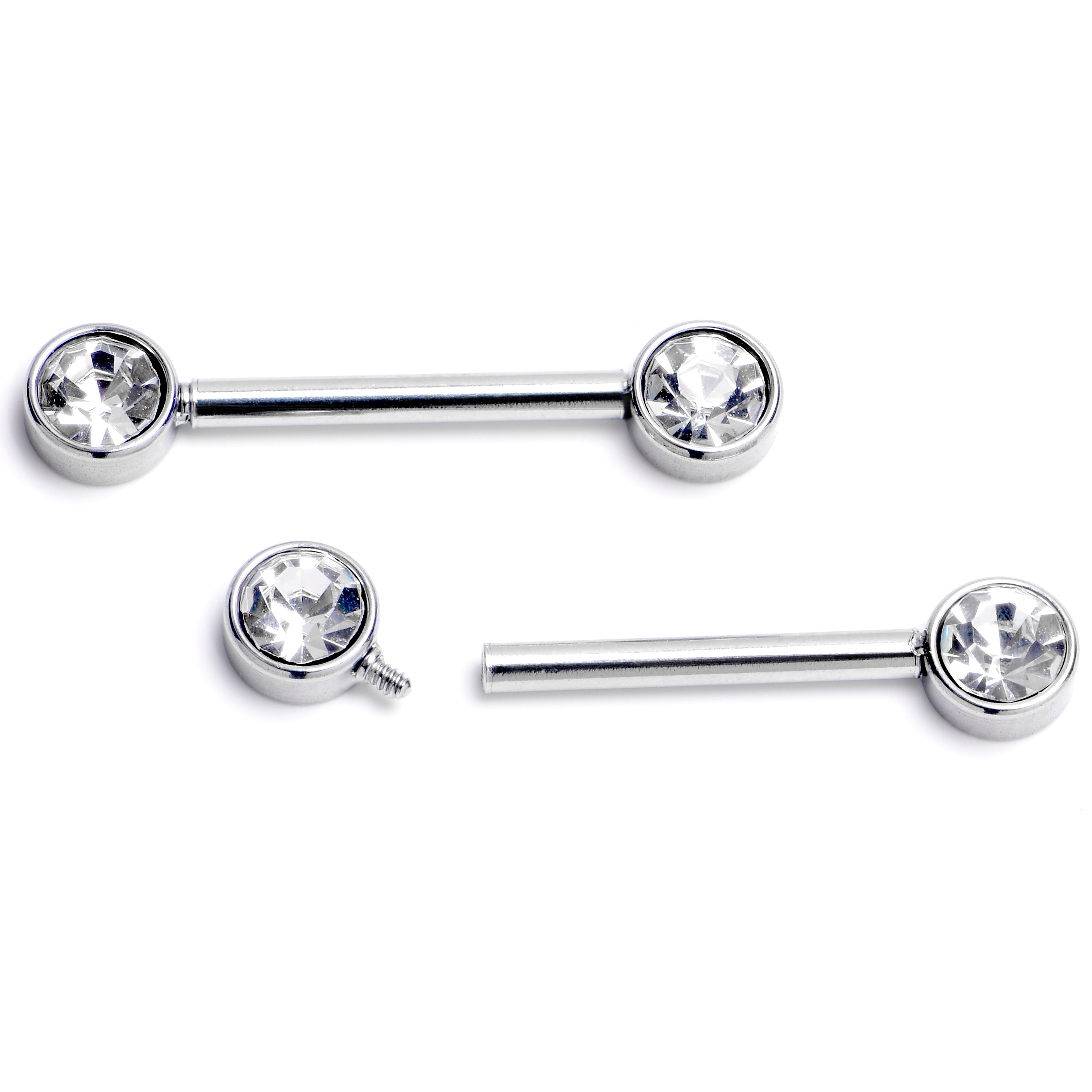 14 Gauge 9/16 Clear CZ Gem Internally Threaded Barbell Nipple Ring Set