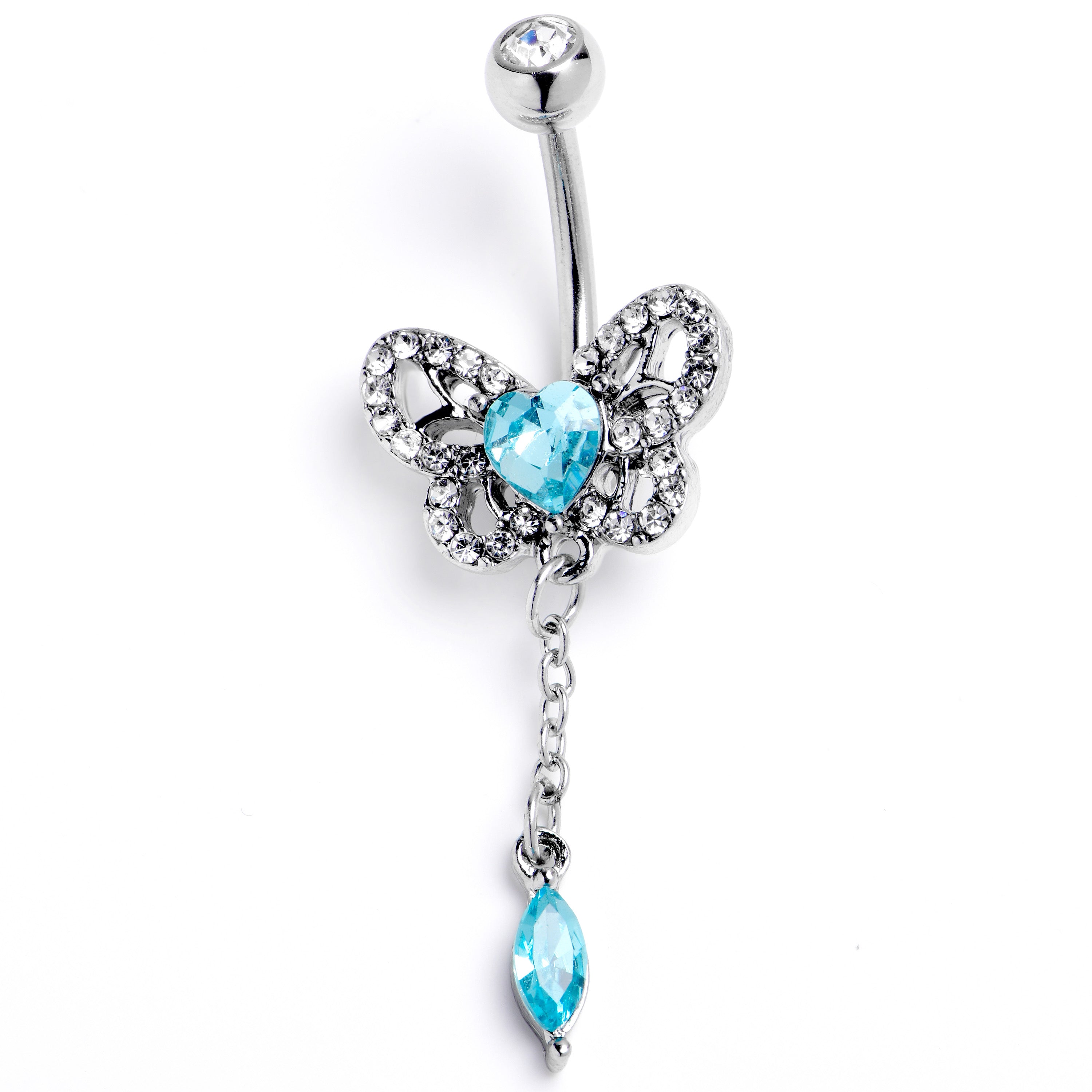 Clear Blue Gem Whimsical Butterfly Dangle Belly Ring