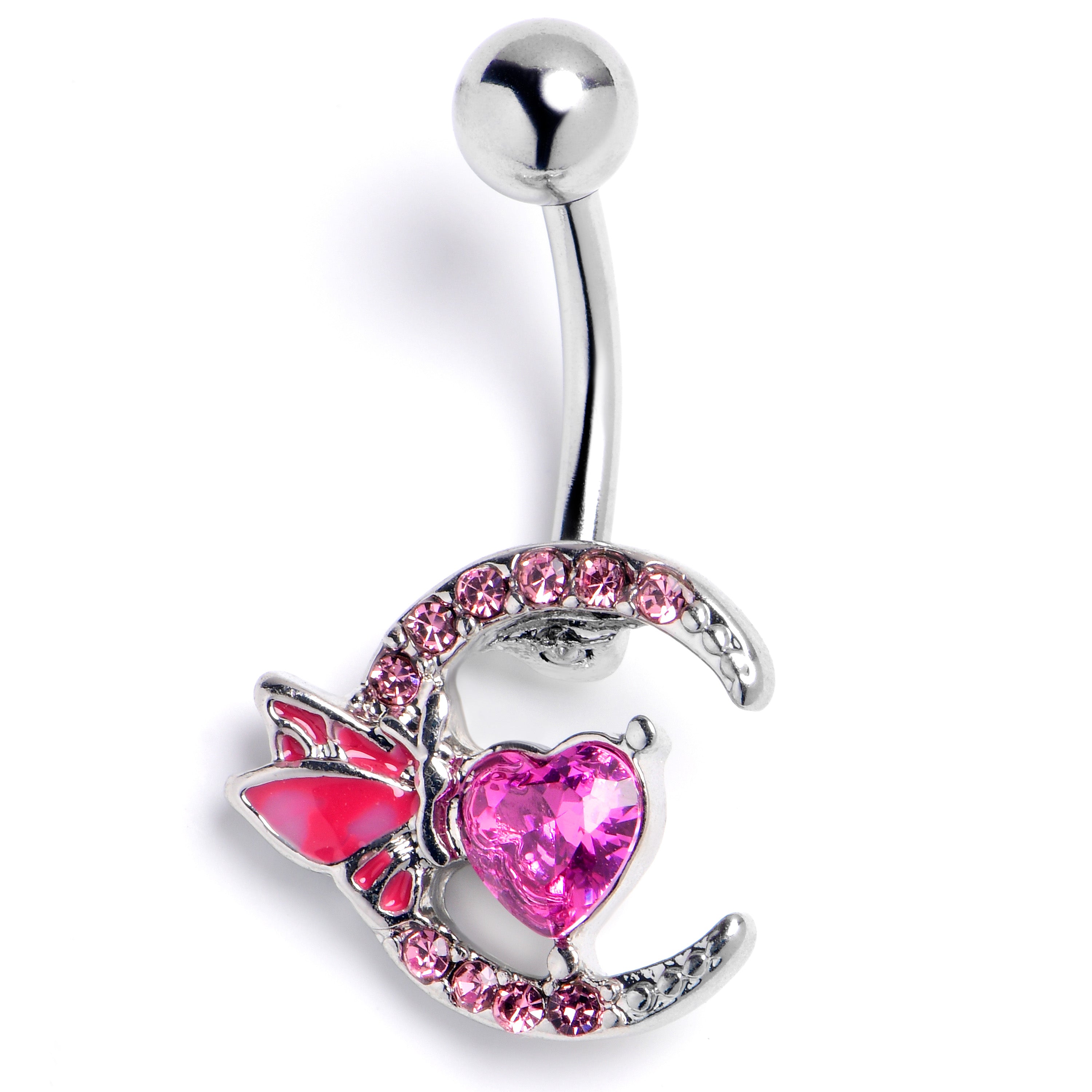 Pink Gem Butterfly Moon Heart Belly Ring