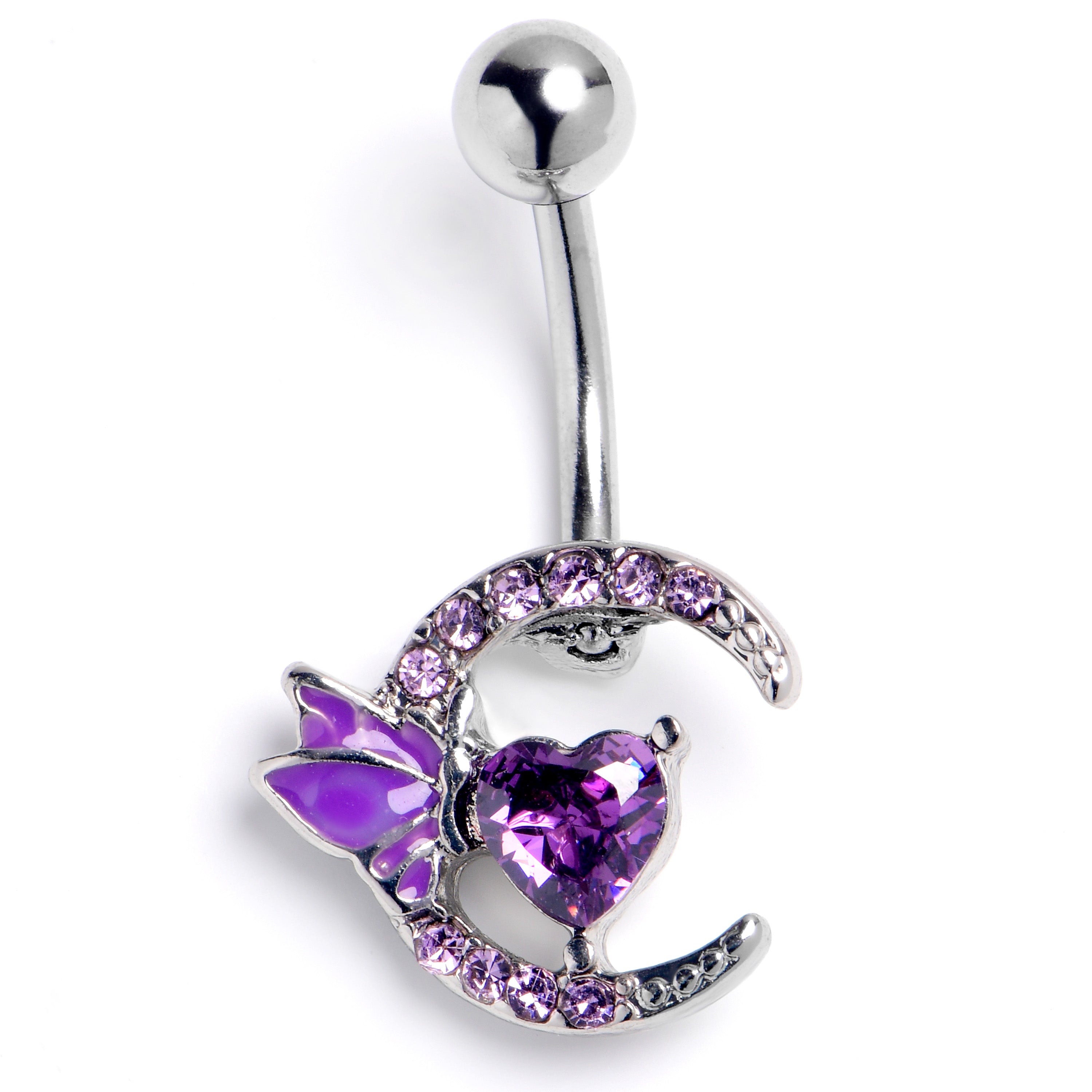 Purple Gem Butterfly Moon Heart Belly Ring