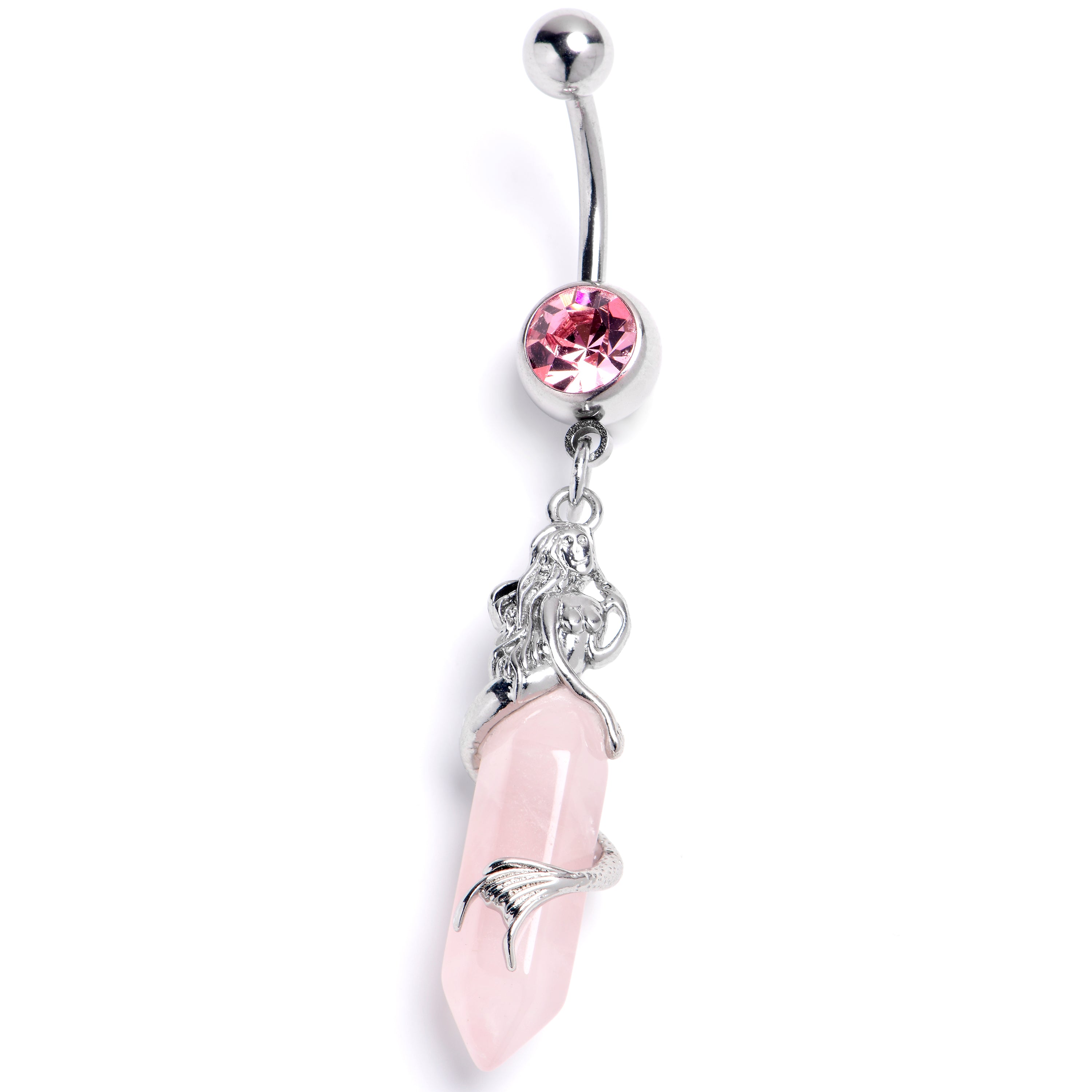 Pink Gem Mermaid Rider Dangle Belly Ring