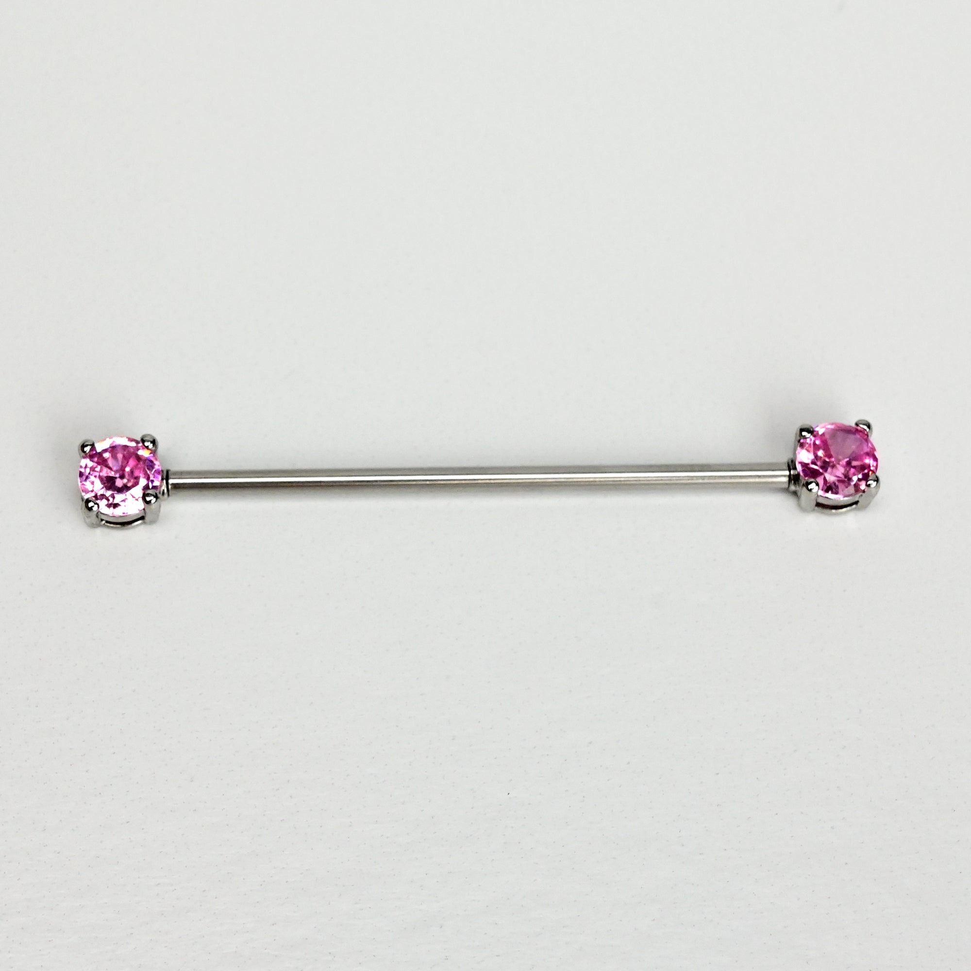 14 Gauge Pink Gem Forward Facing Internally Threaded Industrial Barbell 38mm