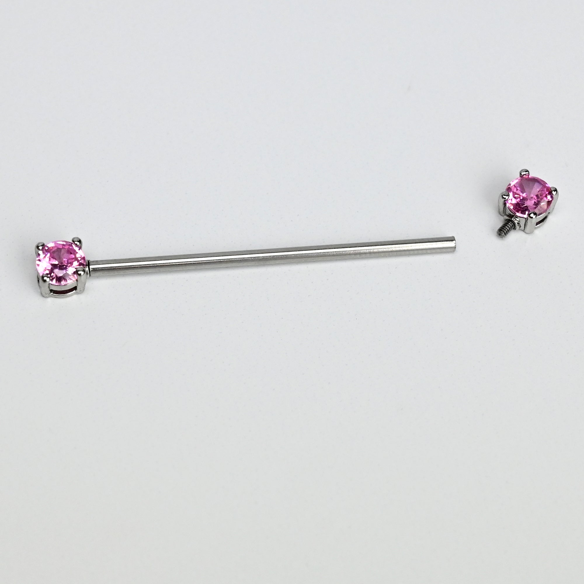 14 Gauge Pink Gem Forward Facing Internally Threaded Industrial Barbell 38mm