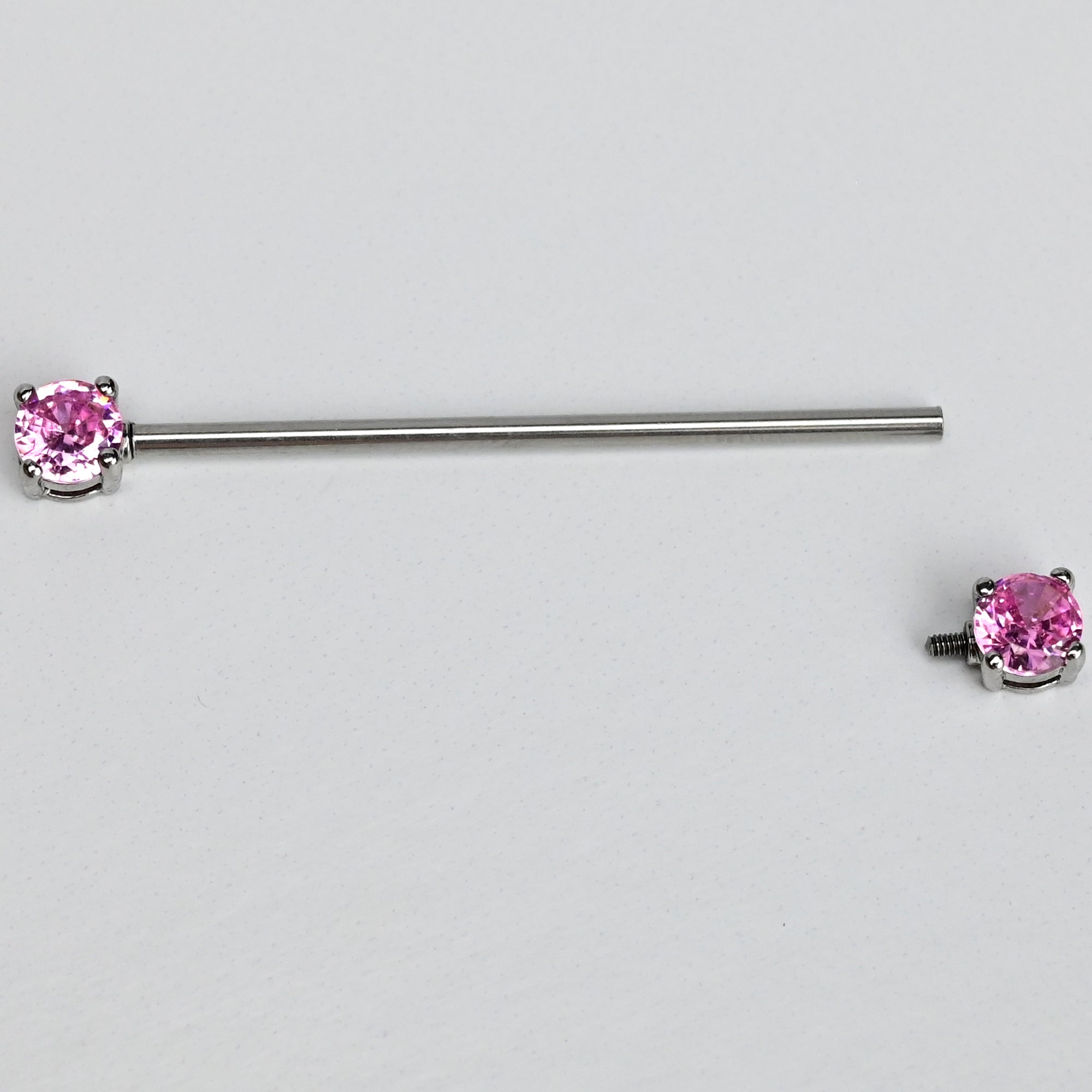 14 Gauge Pink Gem Forward Facing Internally Threaded Industrial Barbell 38mm