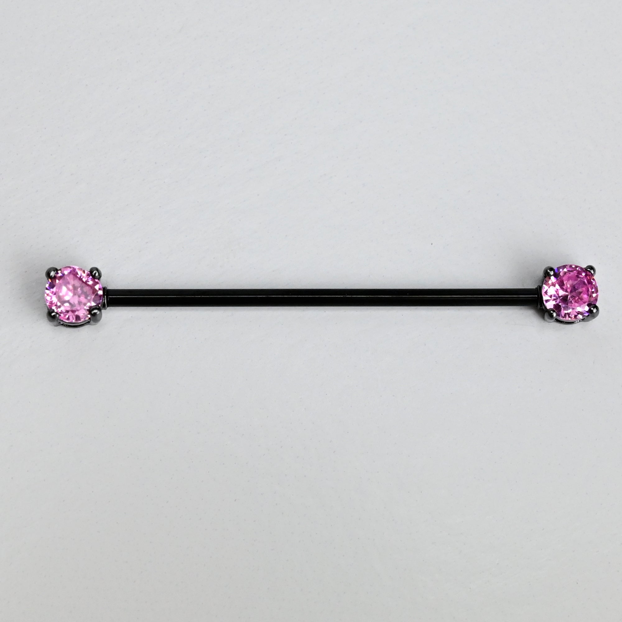 14 Gauge Pink Gem Black Forward Facing Internally Threaded Industrial Barbell 38mm