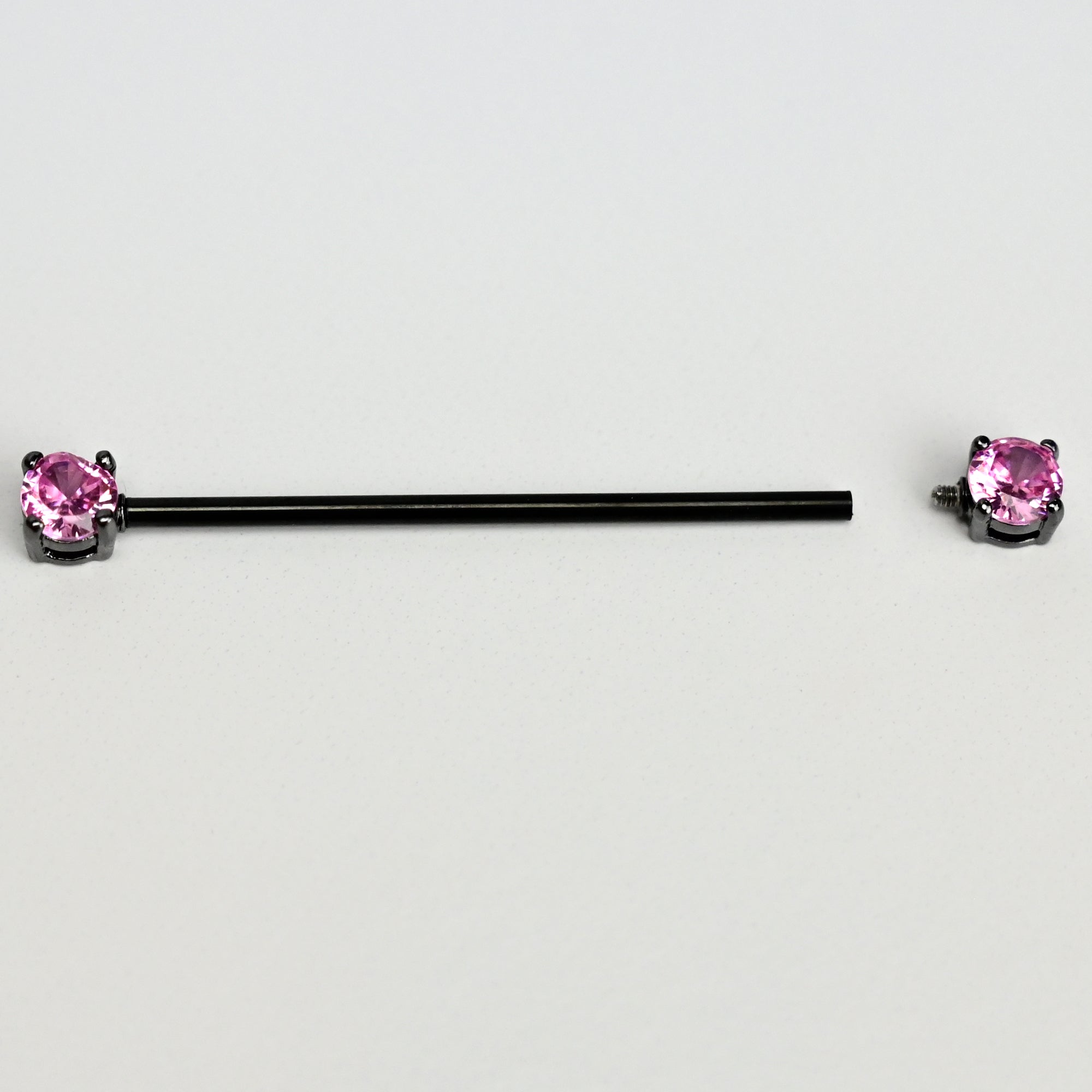 14 Gauge Pink Gem Black Forward Facing Internally Threaded Industrial Barbell 38mm