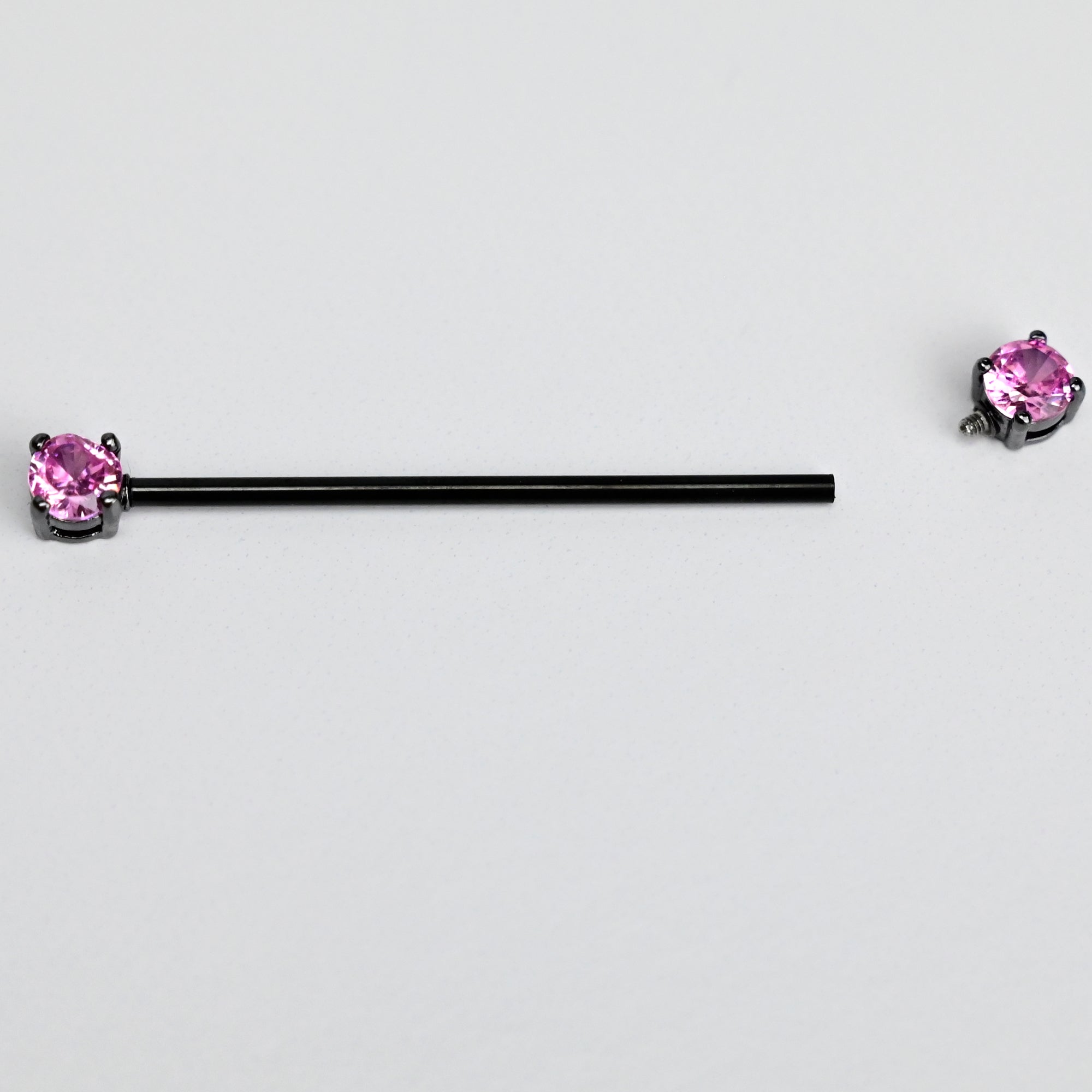 14 Gauge Pink Gem Black Forward Facing Internally Threaded Industrial Barbell 38mm