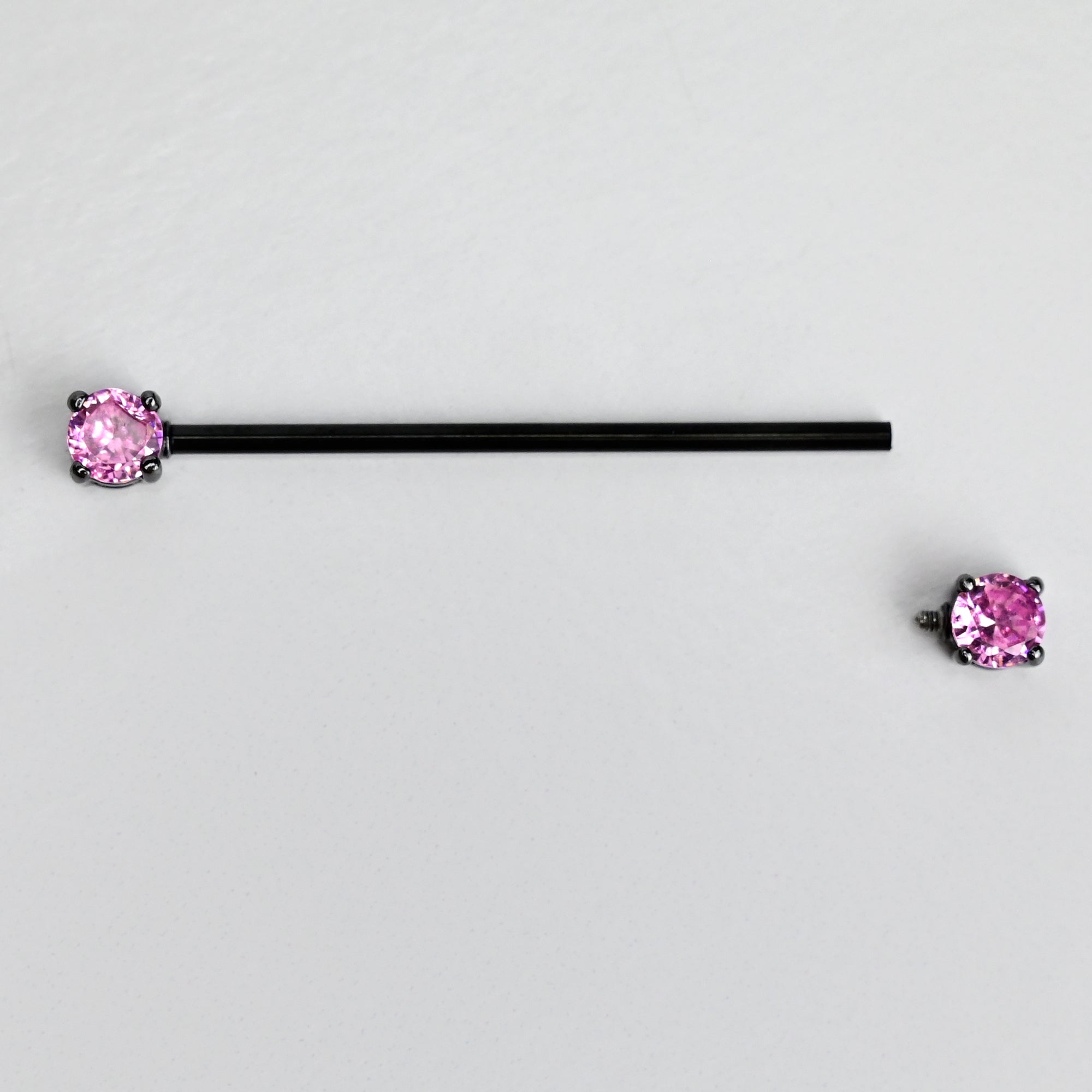 14 Gauge Pink Gem Black Forward Facing Internally Threaded Industrial Barbell 38mm