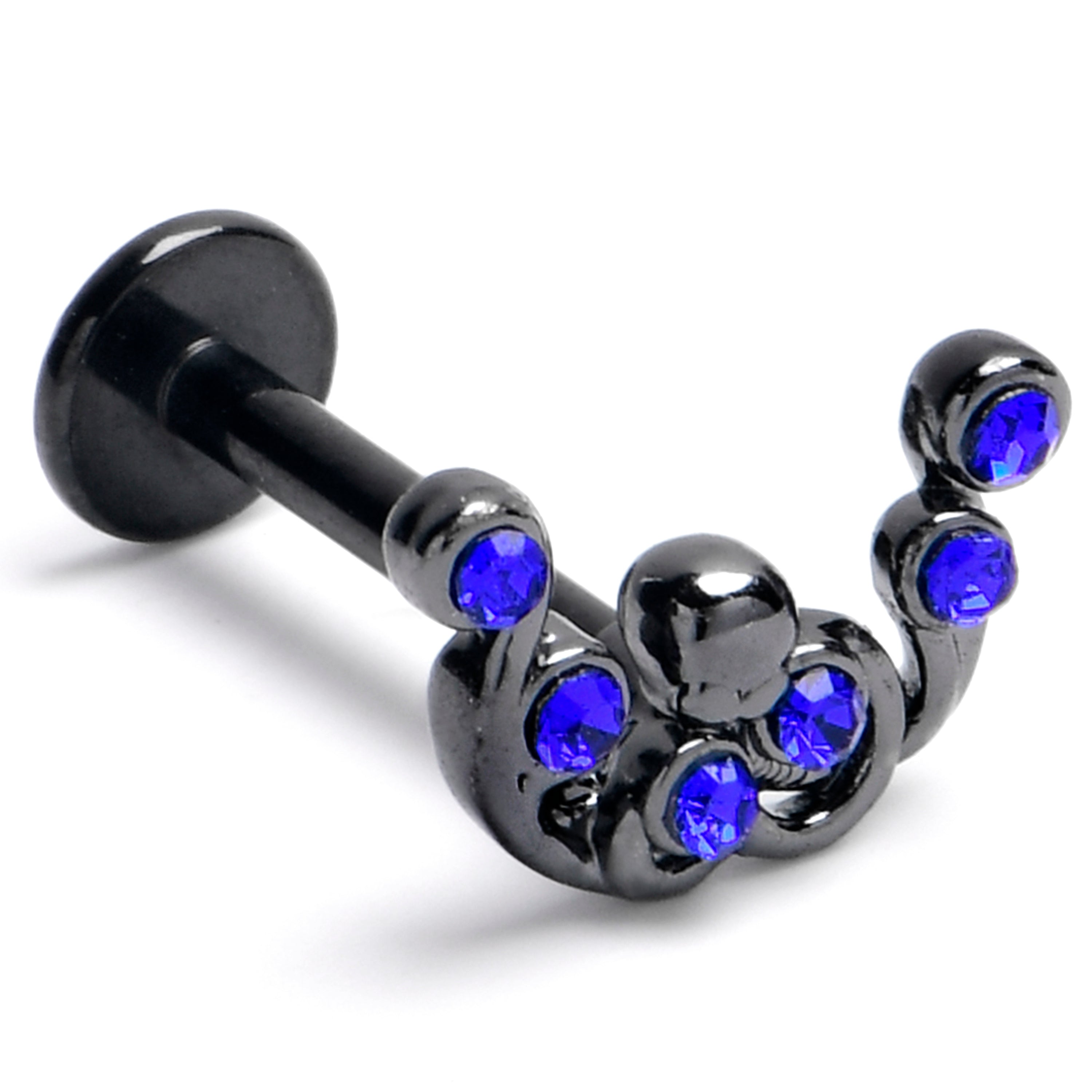 16 Gauge 5/16 Blue Gem Black Scrolling Elegance Labret Monroe Tragus