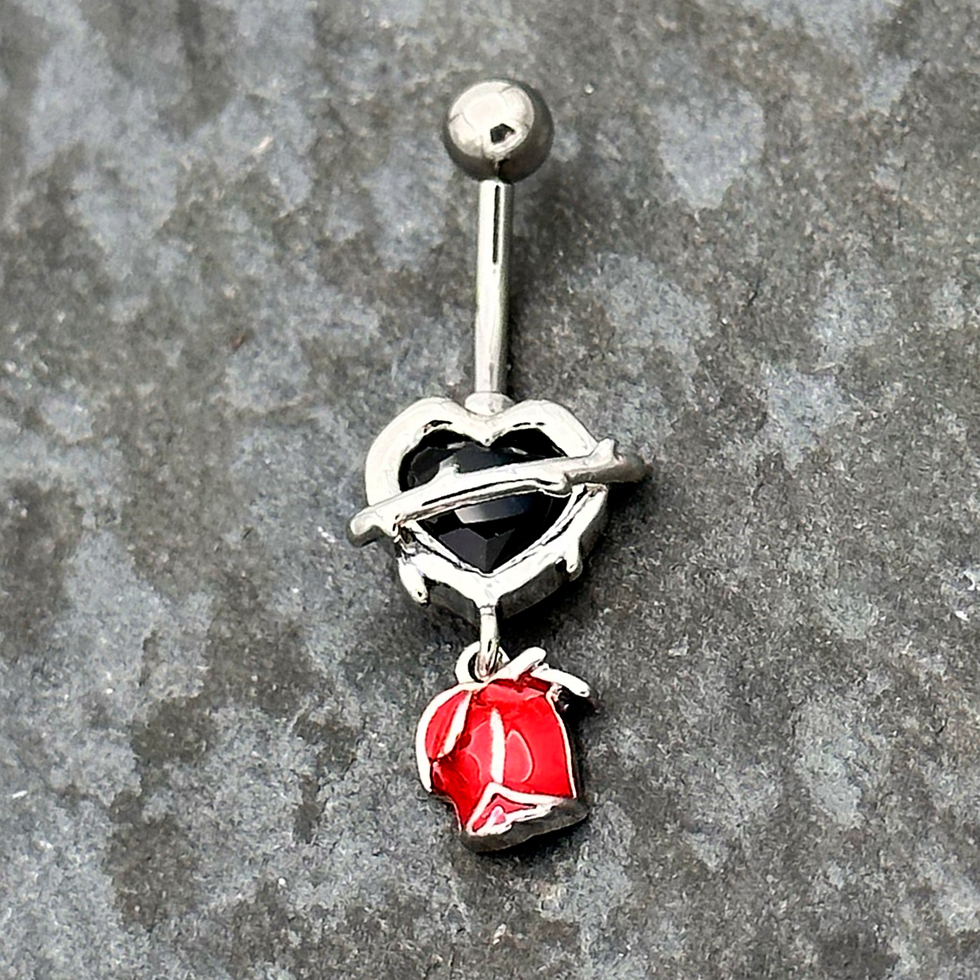 Barbed Heart Internally Threaded Dangle Belly Ring