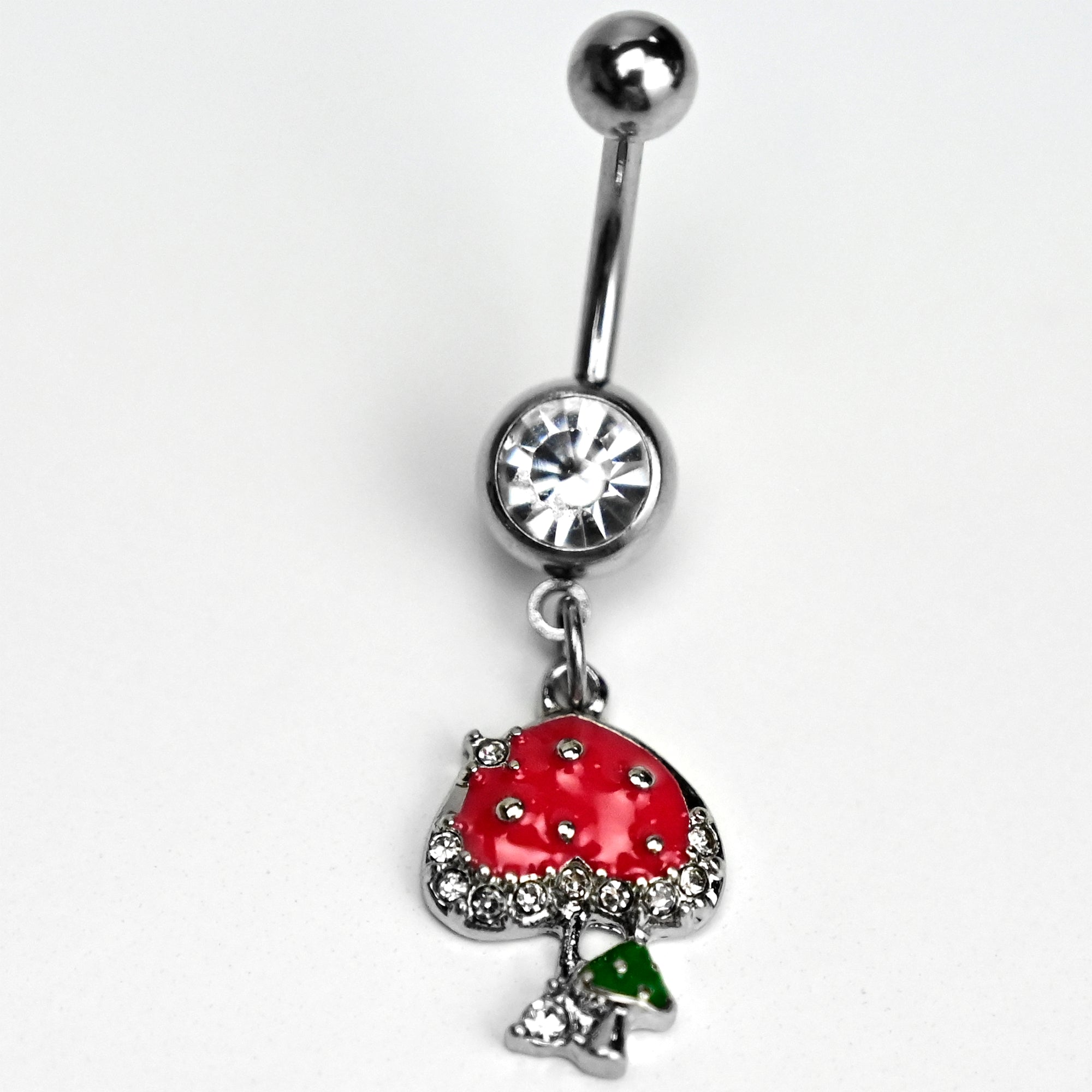 Clear Gem Glamour Shroom Mushroom Dangle Belly Ring