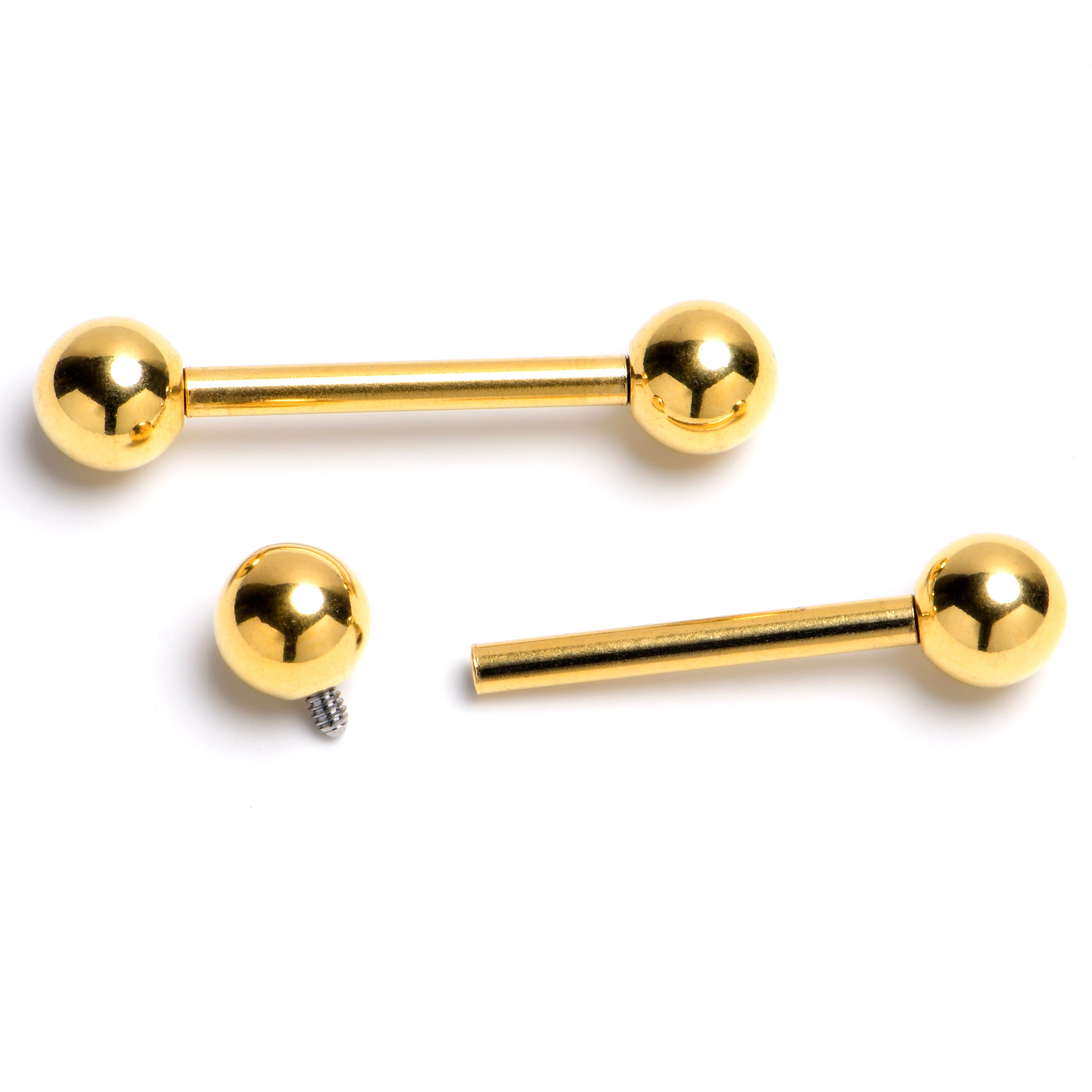 14 Gauge 9/16 Gold Tone Internally Threaded Barbell Nipple Ring Set