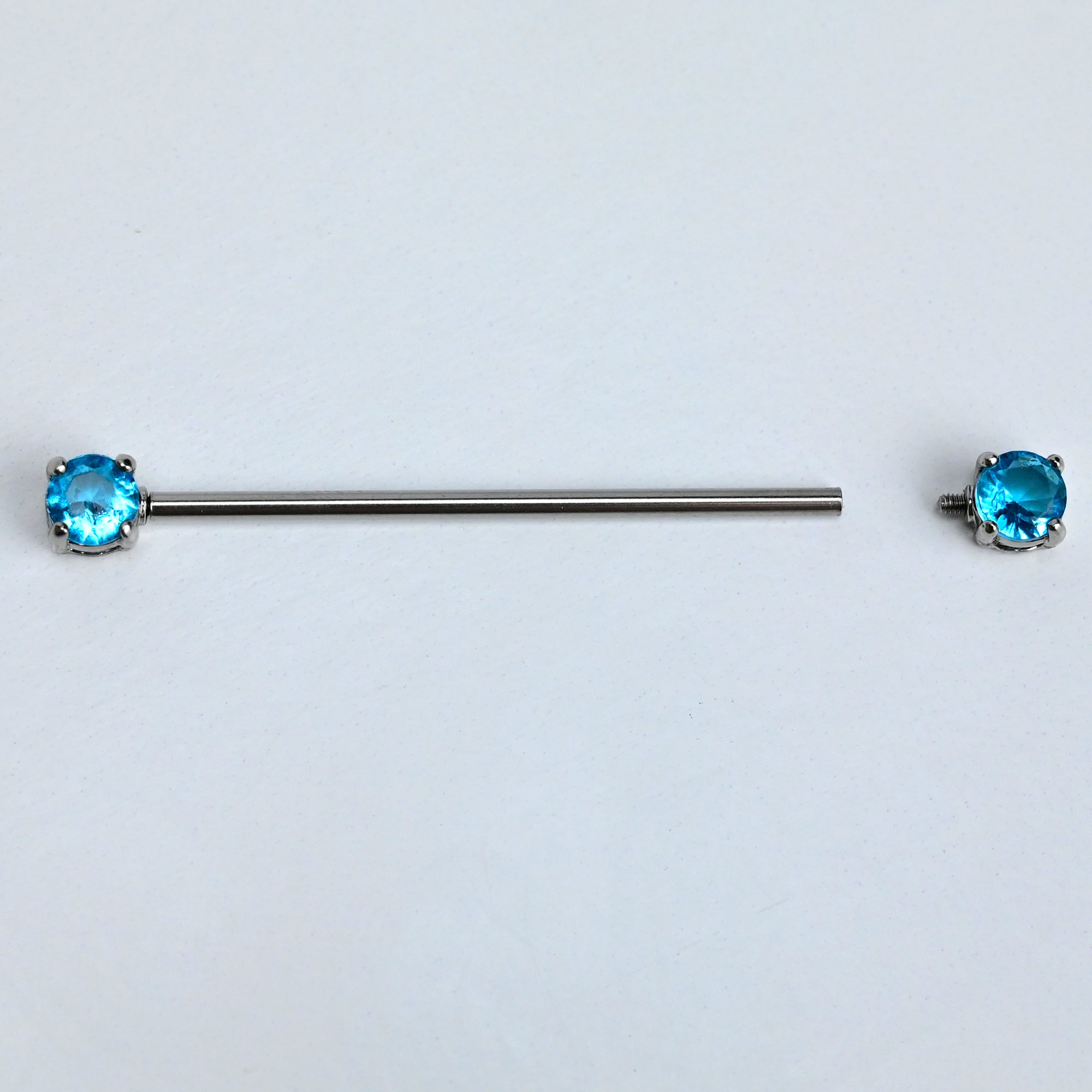 14 Gauge Blue CZ Gem Internally Threaded Industrial Barbell 38mm