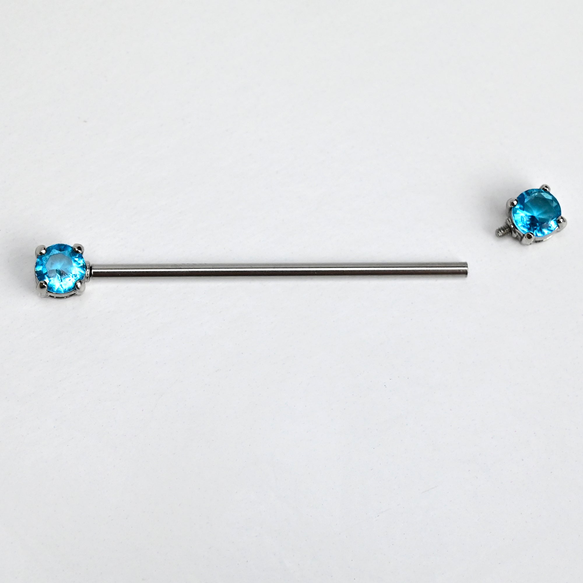 14 Gauge Blue CZ Gem Internally Threaded Industrial Barbell 38mm